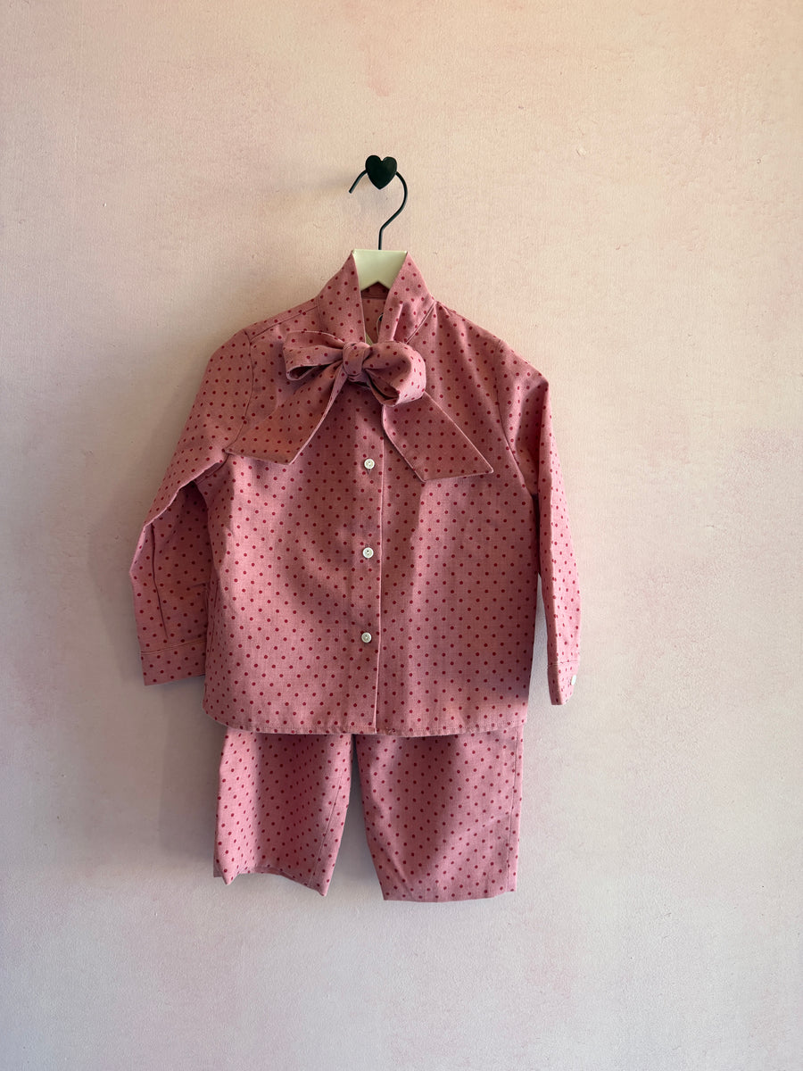NWOTs Custom Pink Red Dot Bow Tie Collar Set / 4-5 years