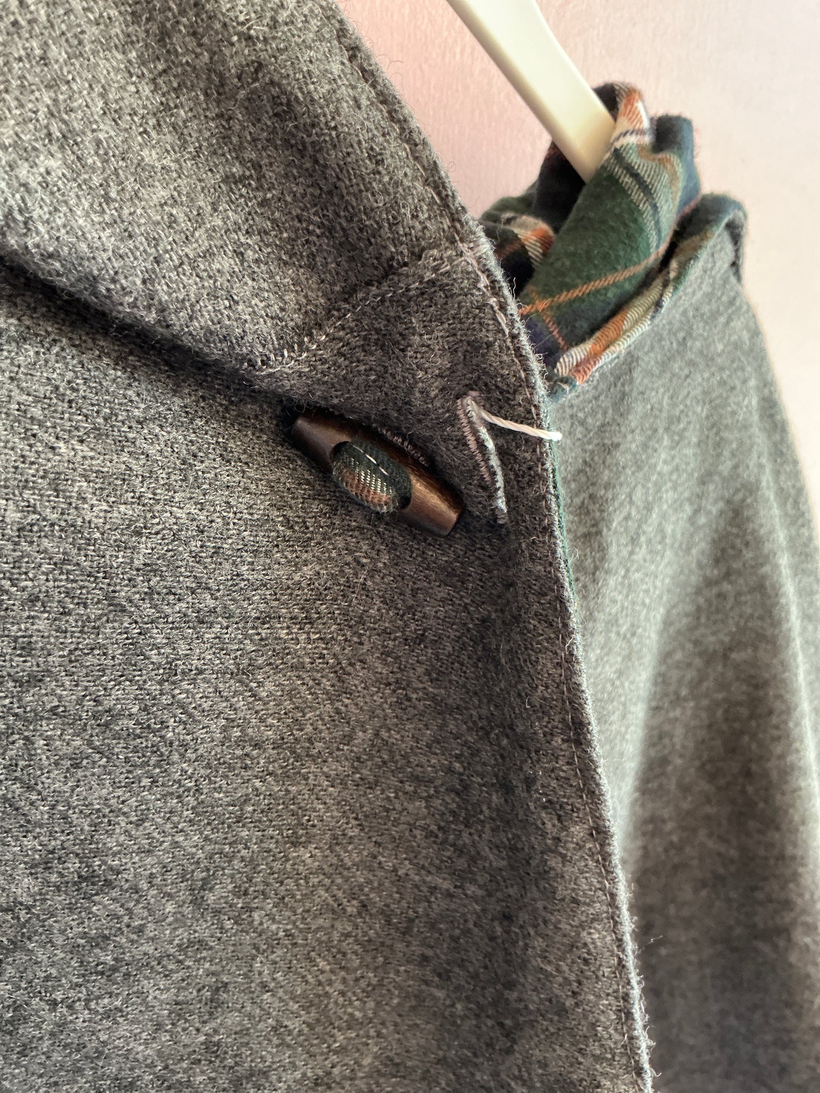 vintage Gray Reversible Cape 100% wool fleece & 100% cotton flannel  / 5-6