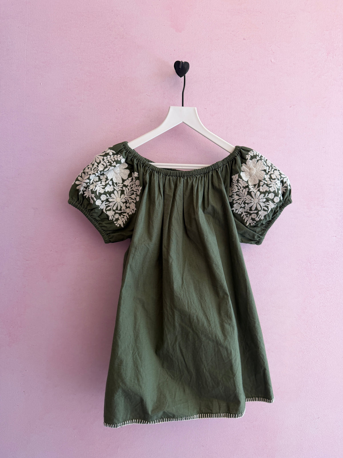 Apolina Forest Green Embroidered Floral Blanket Stitch Dress / 3