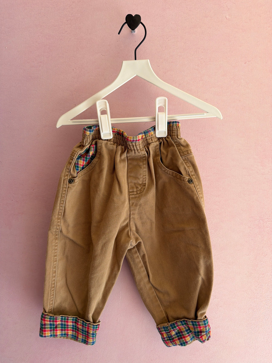 vintage OshKosh B'gosh khaki Colorful Check trim Pants / 12-18 months