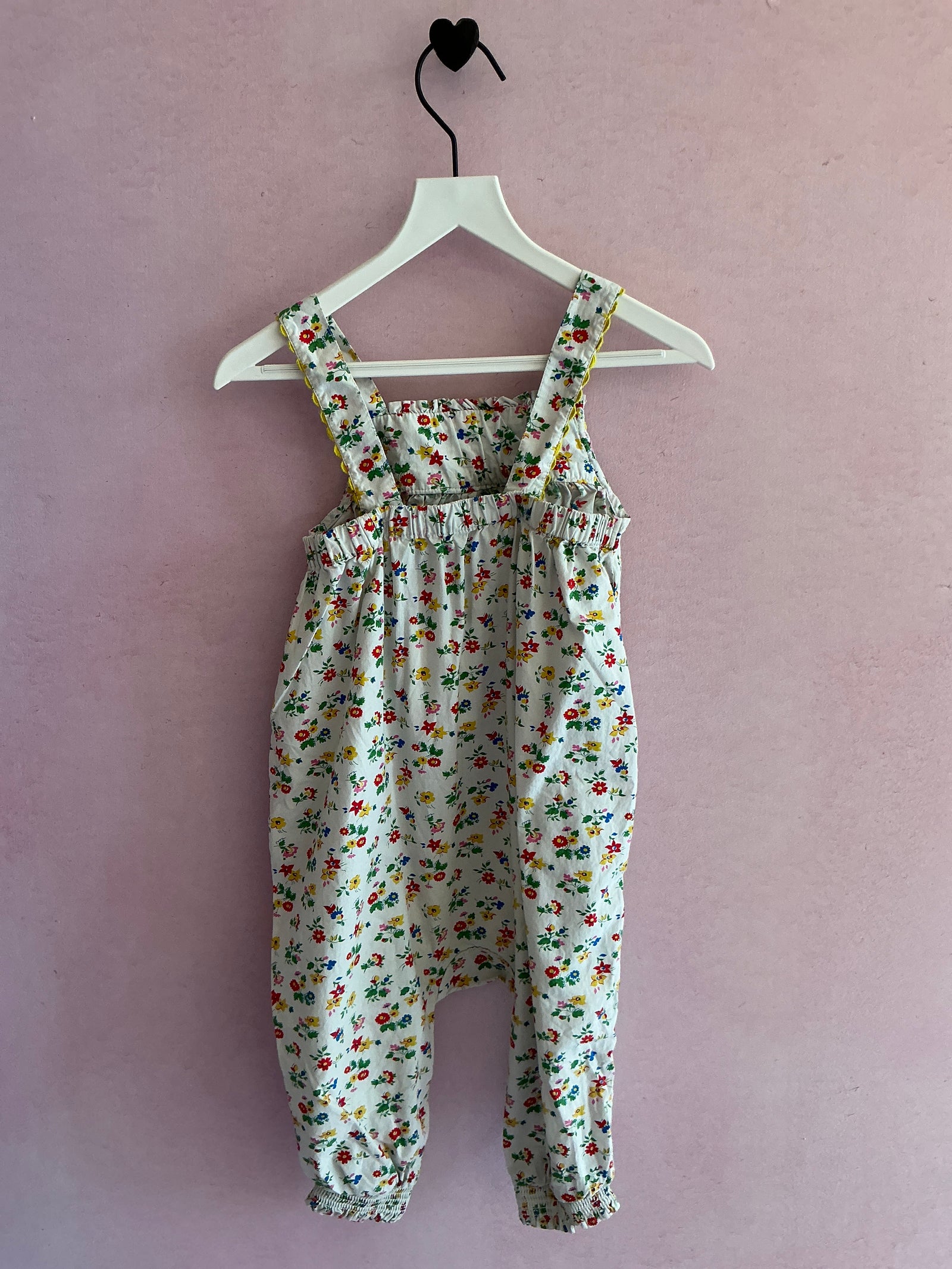 Baby Boden All-over floral, rick rack and smocking, snap closure Romper / 12-18 months