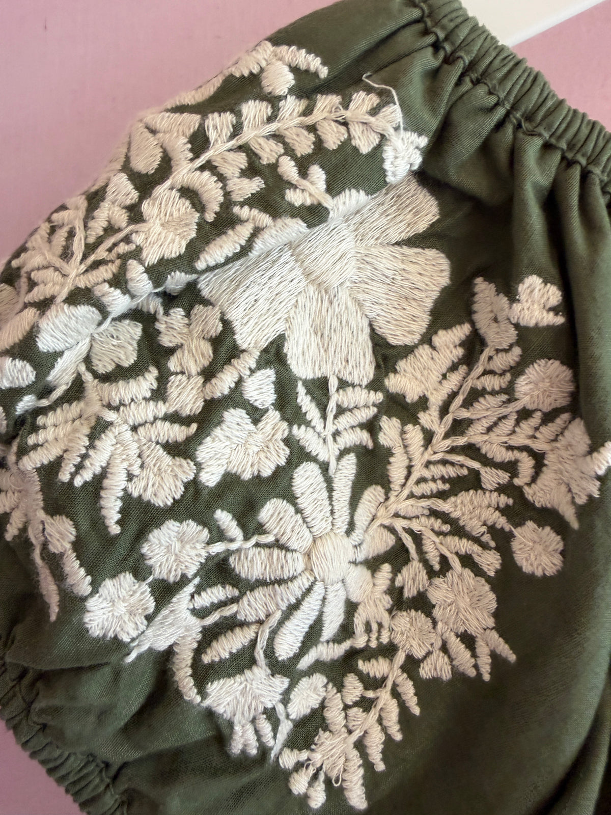 Apolina Forest Green Embroidered Floral Blanket Stitch Dress / 3