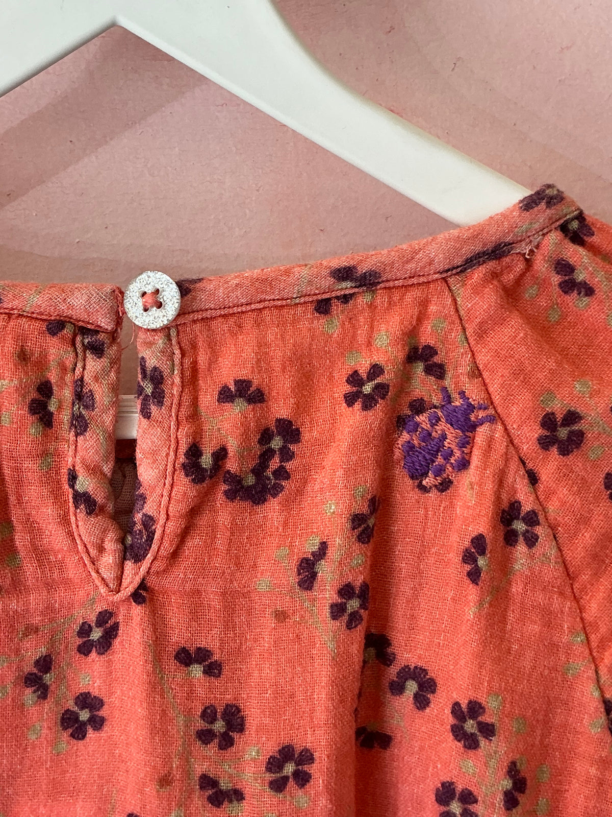 apricot smocked embroidered dress / 5-6