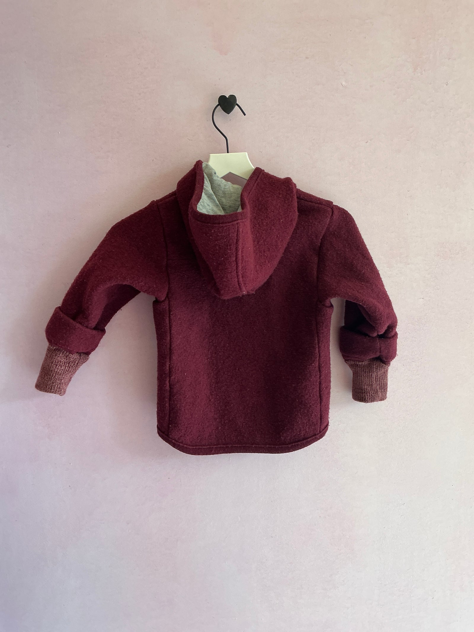 Disana Organic Boiled Wool Jacket Cassis Aubergine Hooded Coat / 3-4 Years