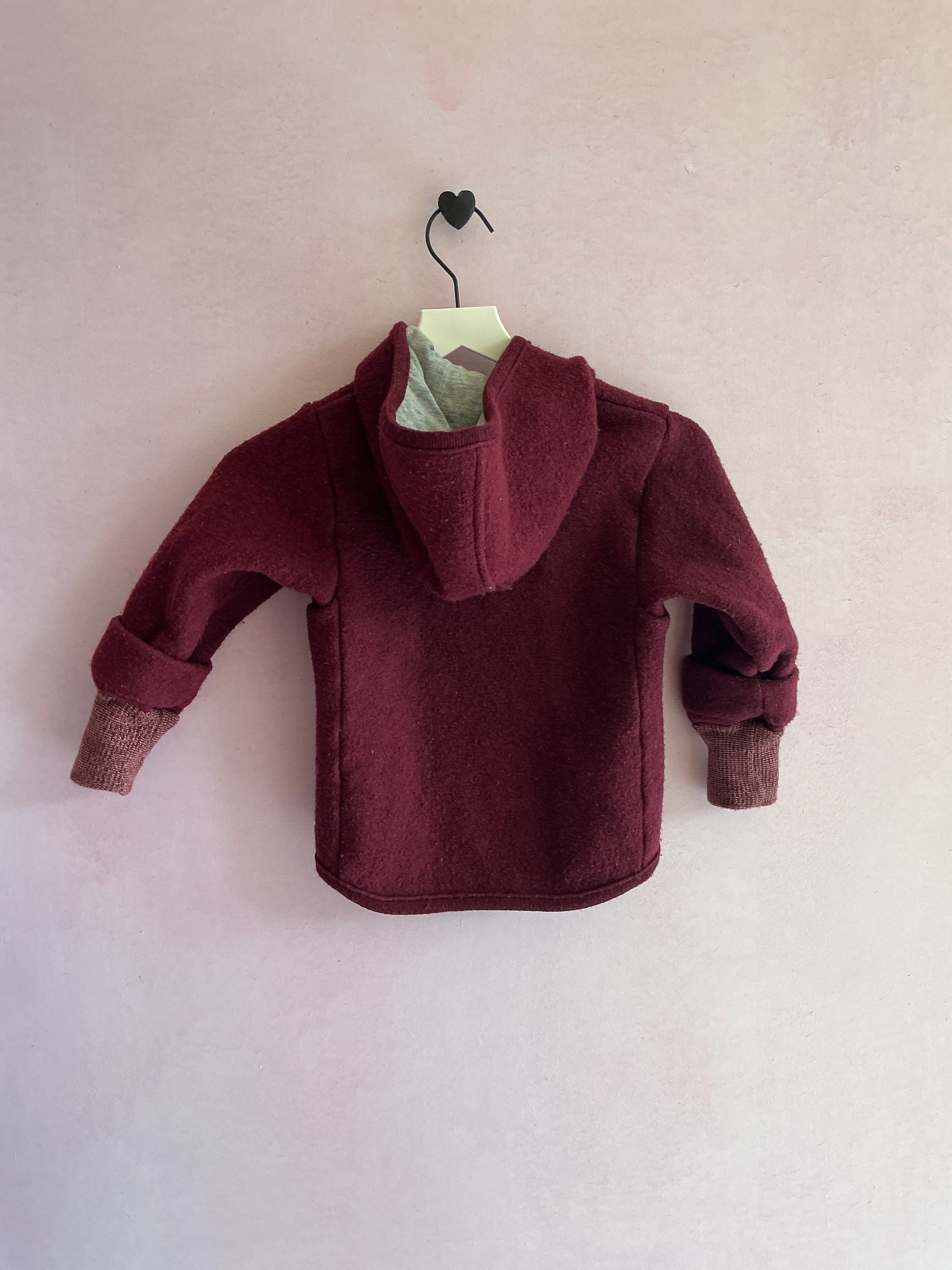 Disana Organic Boiled Wool Jacket Cassis Aubergine Hooded Coat / 3-4 Years