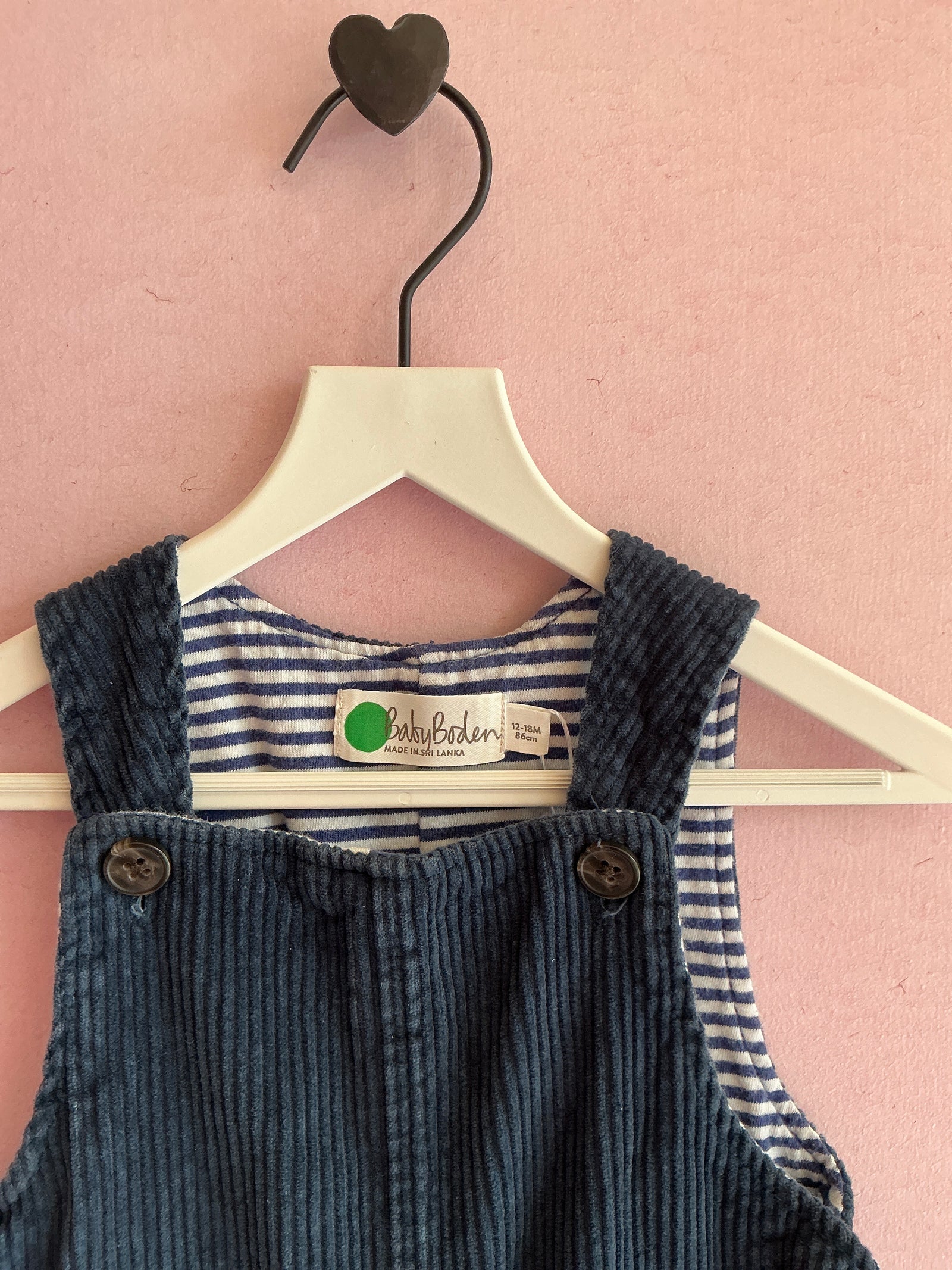 Baby Boden Blue Cord Star Patch Overalls / 12-18 months