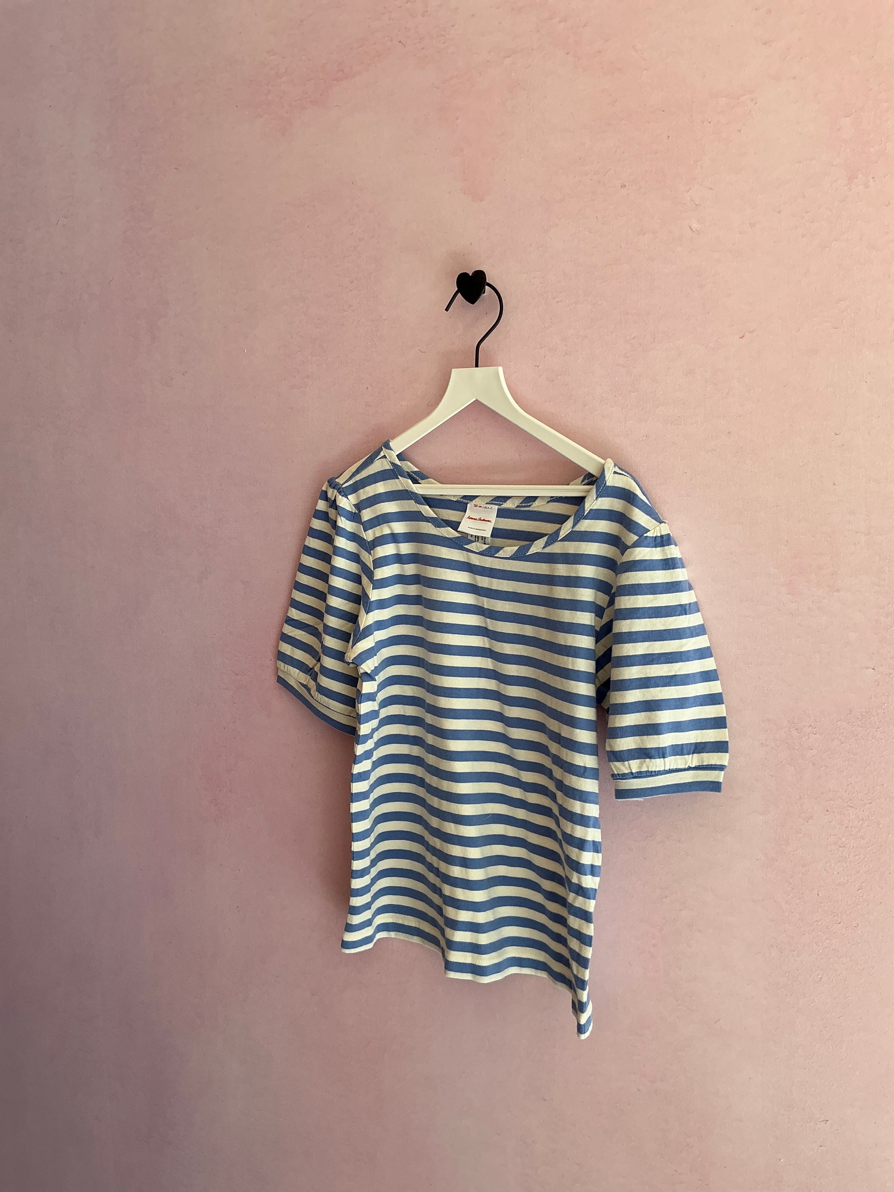 Hanna Andersson Blue White Stripe Ruffle Sleeve Shirt / 6-7 Years