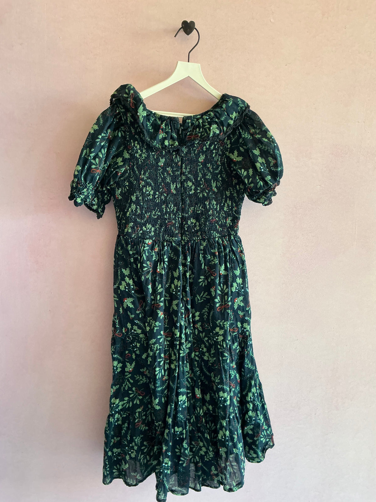 Holly Christmas Ruffle Smocked Navy Smocked Dress / 8-10