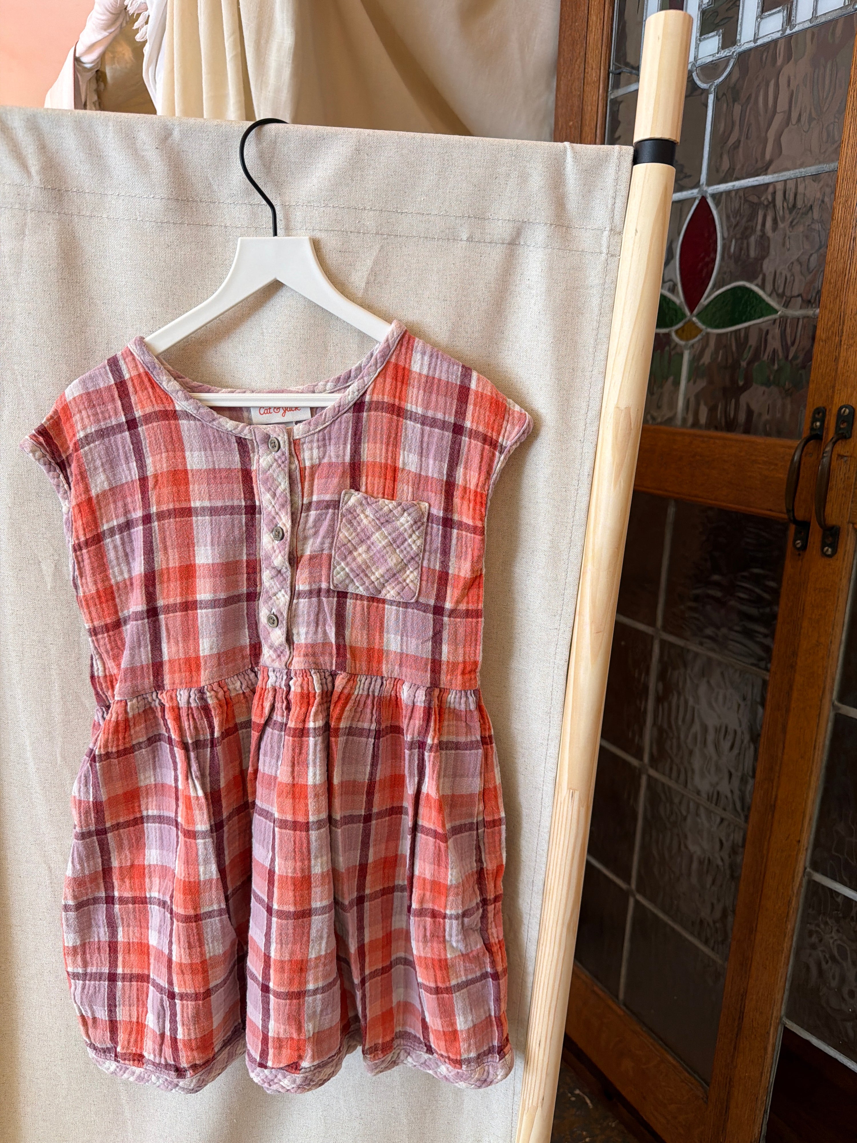 cat & jack Red and pink plaid Dress / 5
