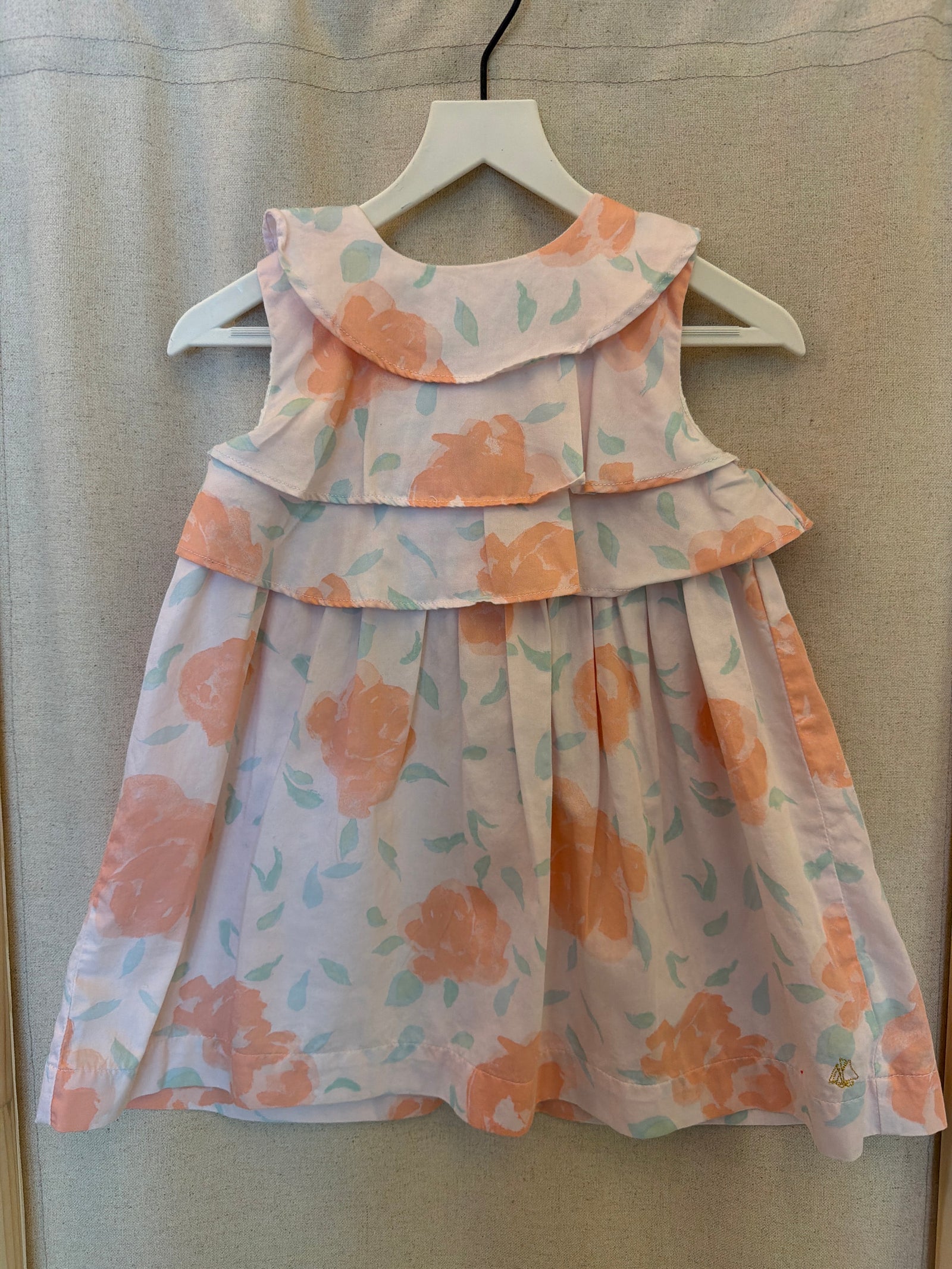petit bateau Pastel Pink and Mint Green Ruffle Dress / 18 months