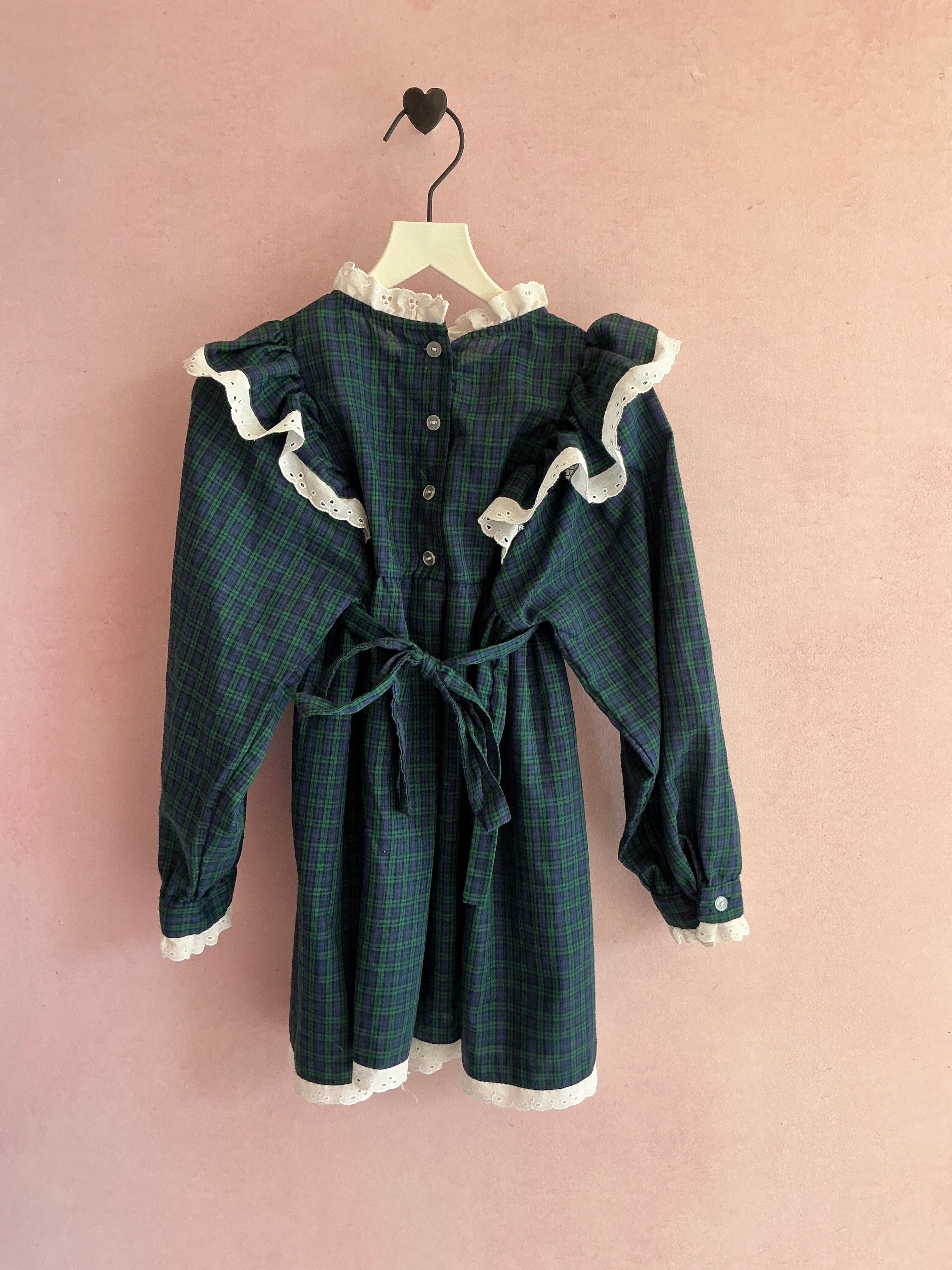 vintage Evergreen Plaid Prairie Dress / 2-3 Years
