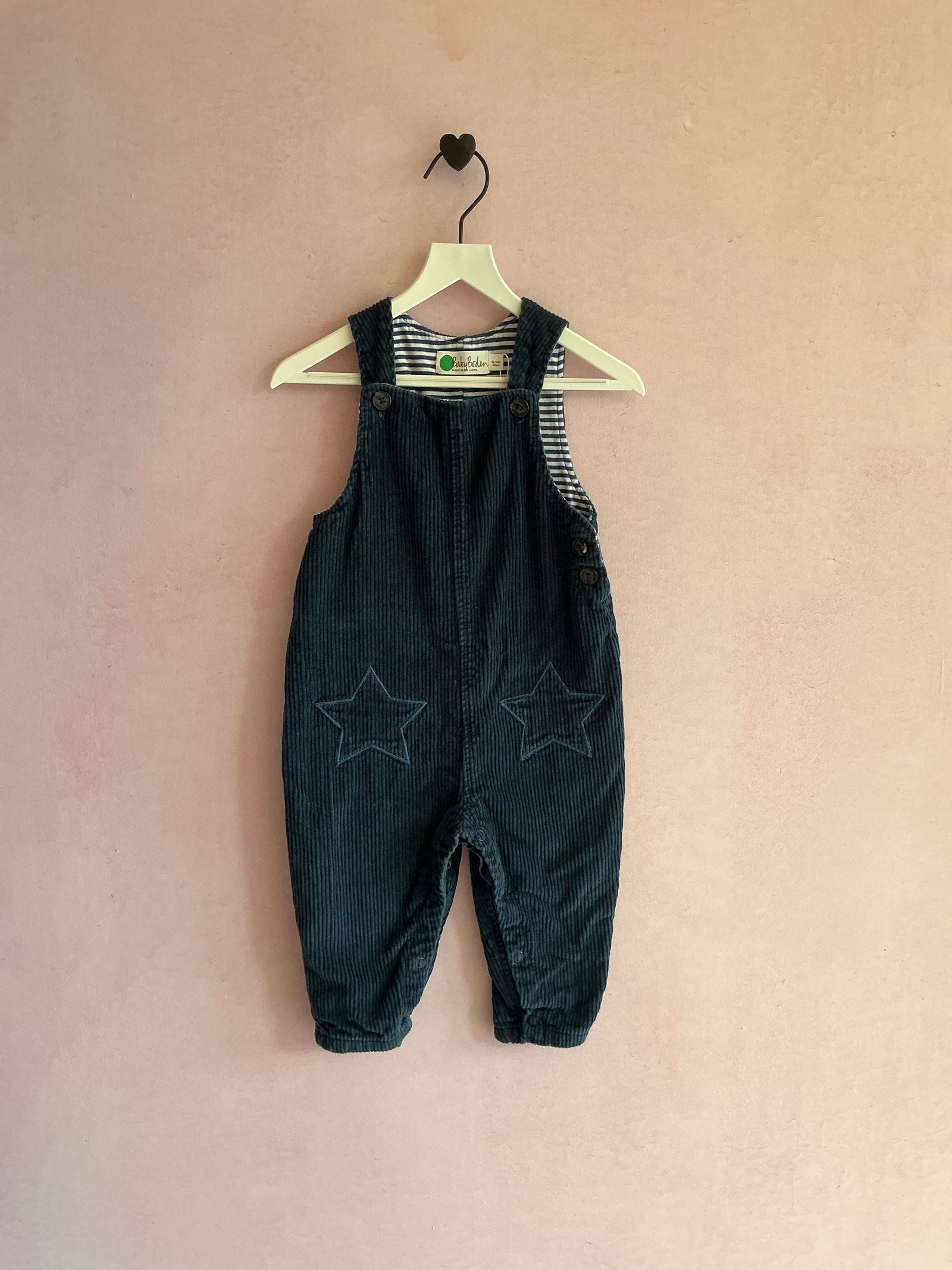 Baby Boden Blue Cord Star Patch Overalls / 12-18 months