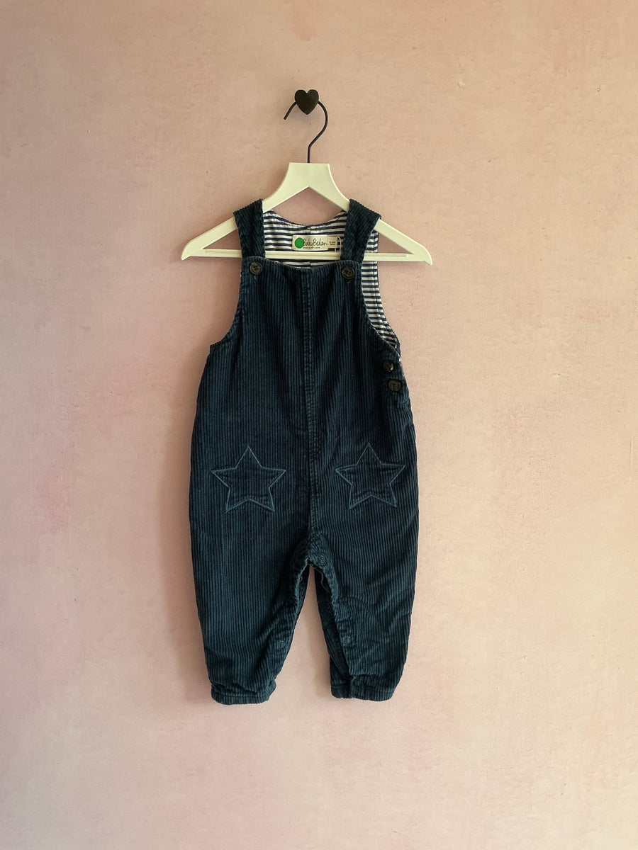 Baby Boden Blue Cord Star Patch Overalls / 12-18 months