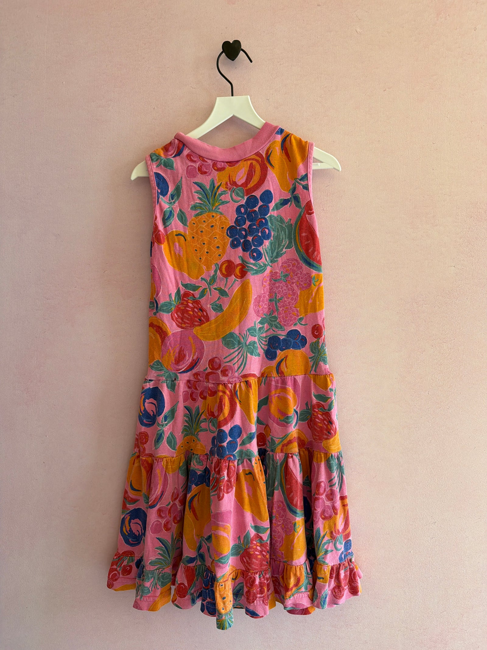 Cotton Kidz Bright Fruit Print with Pink Drop Waist Ruffle Skirt Dress / 6