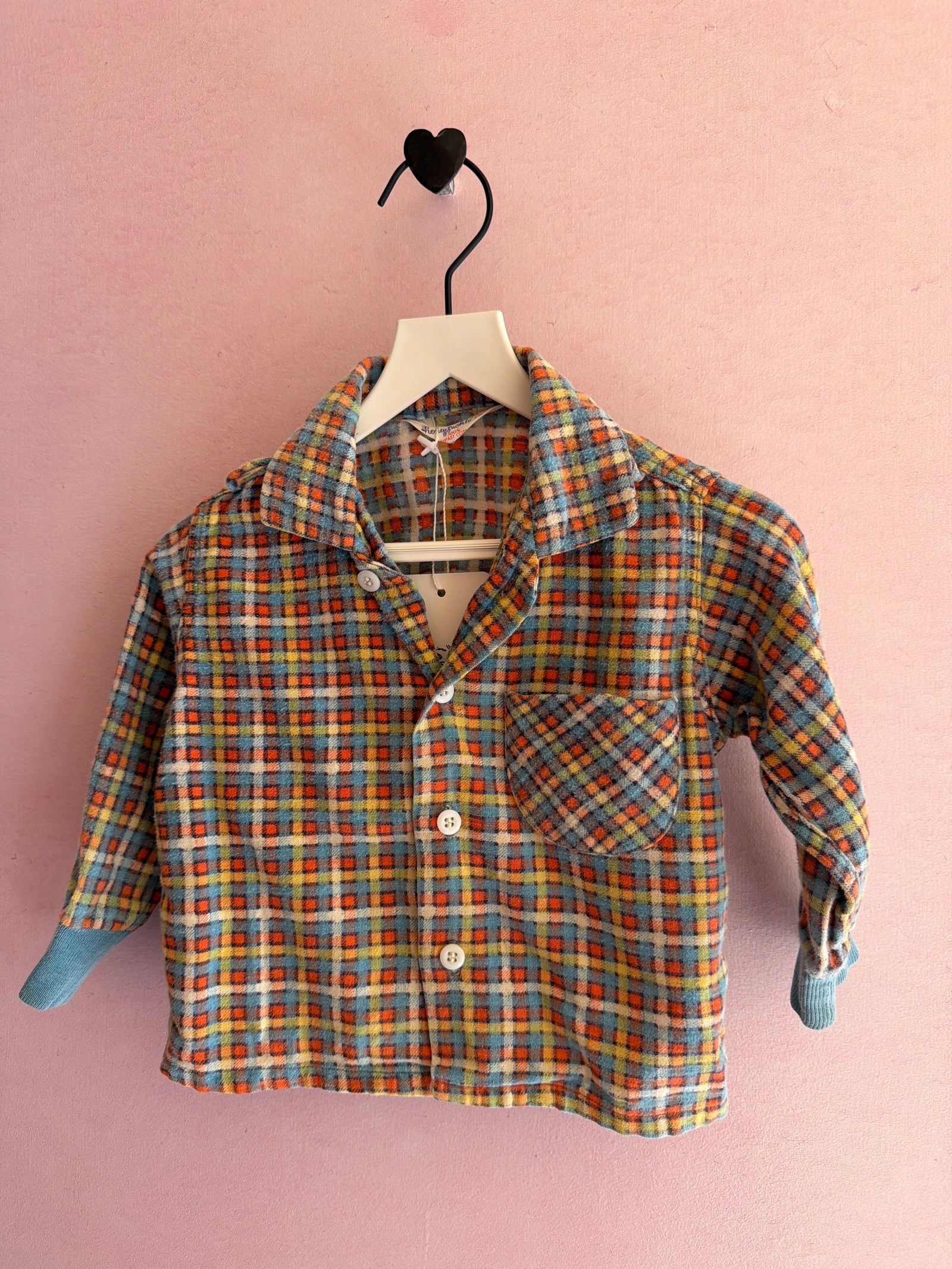 vintage Neon Plaid Flannel Long Sleeve Shirt / 12-18 months