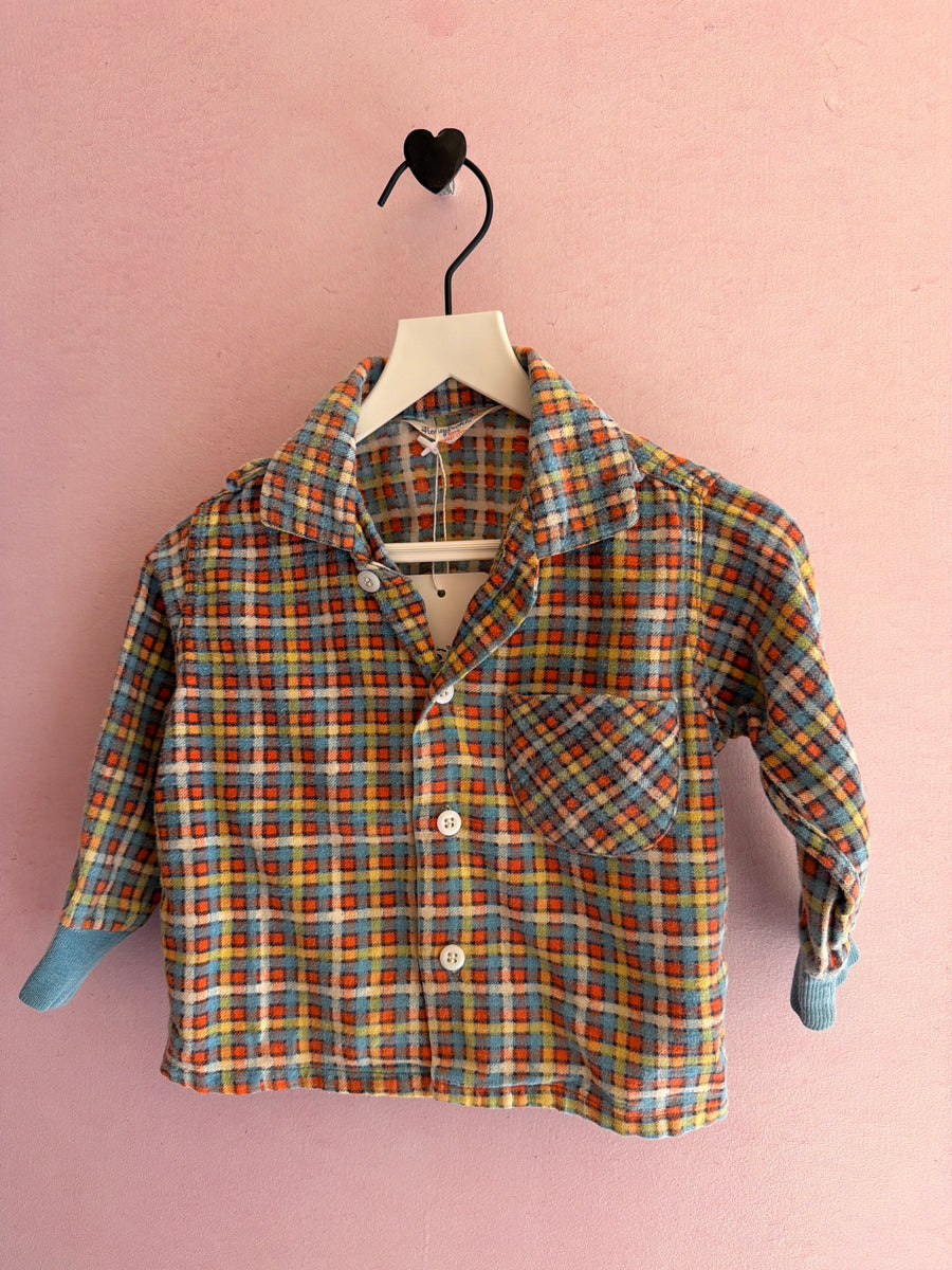 vintage Neon Plaid Flannel Long Sleeve Shirt / 12-18 months