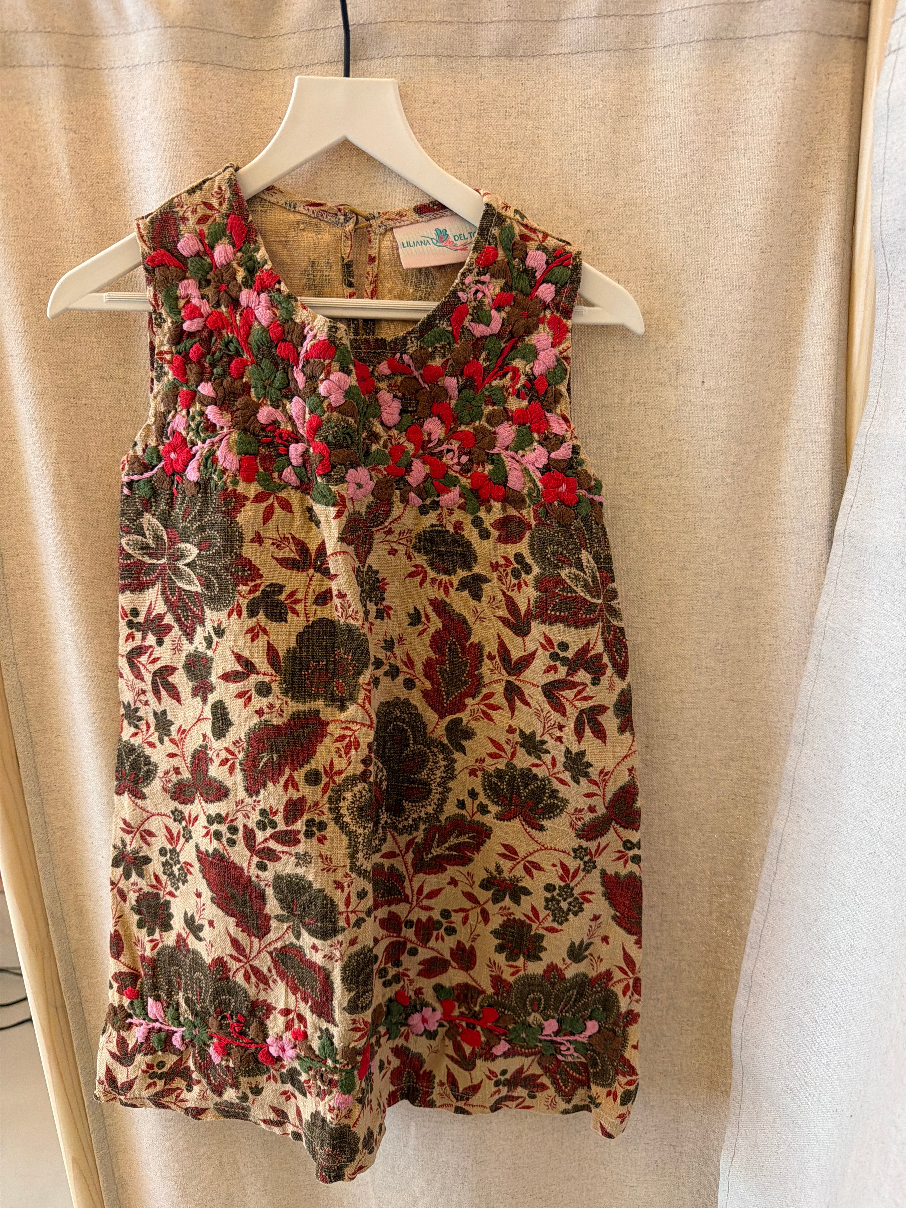 liliana del toro linen paisley hand embroidered  Dress / 3T