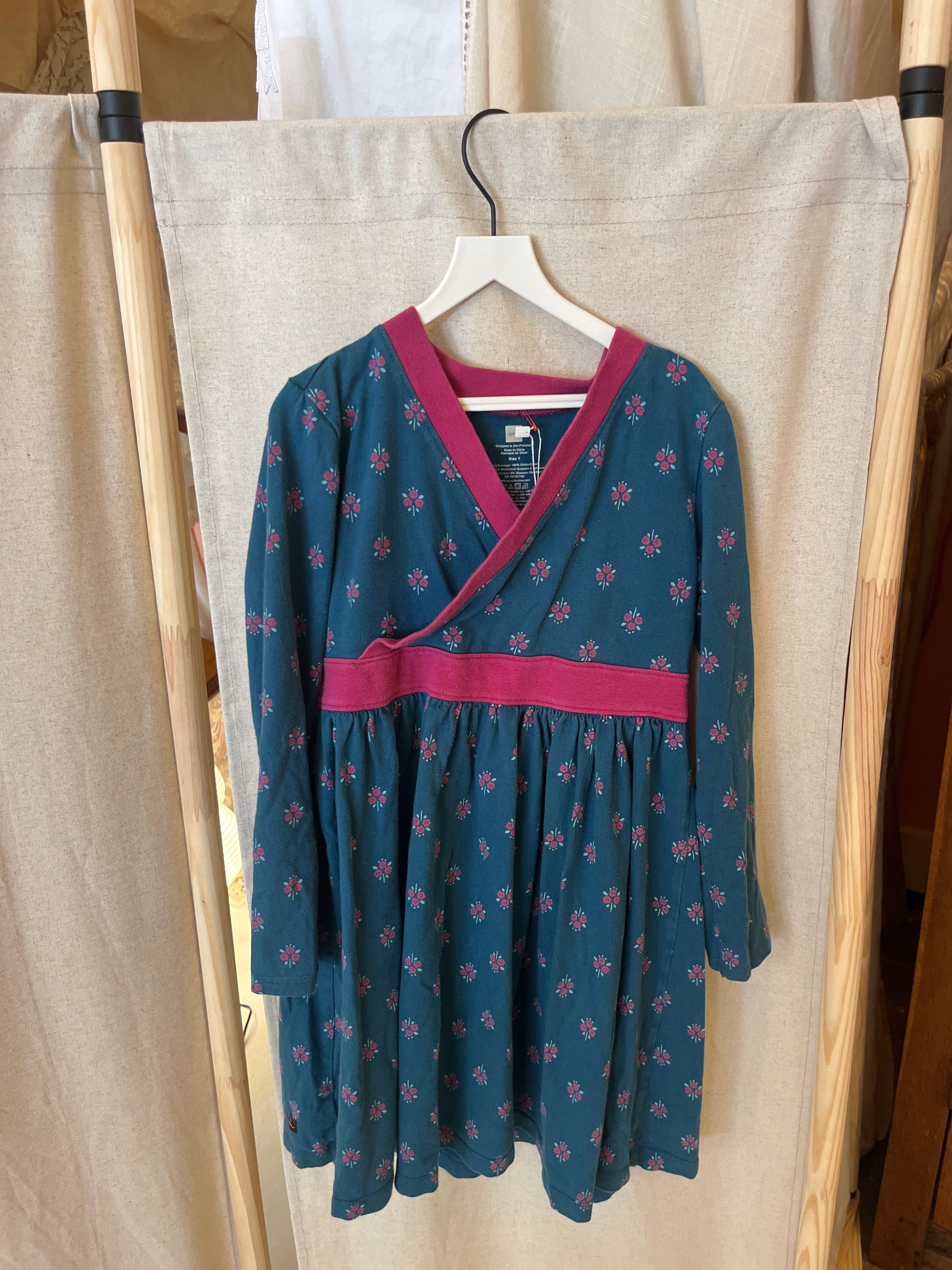 tea teal rosette Dress / 7