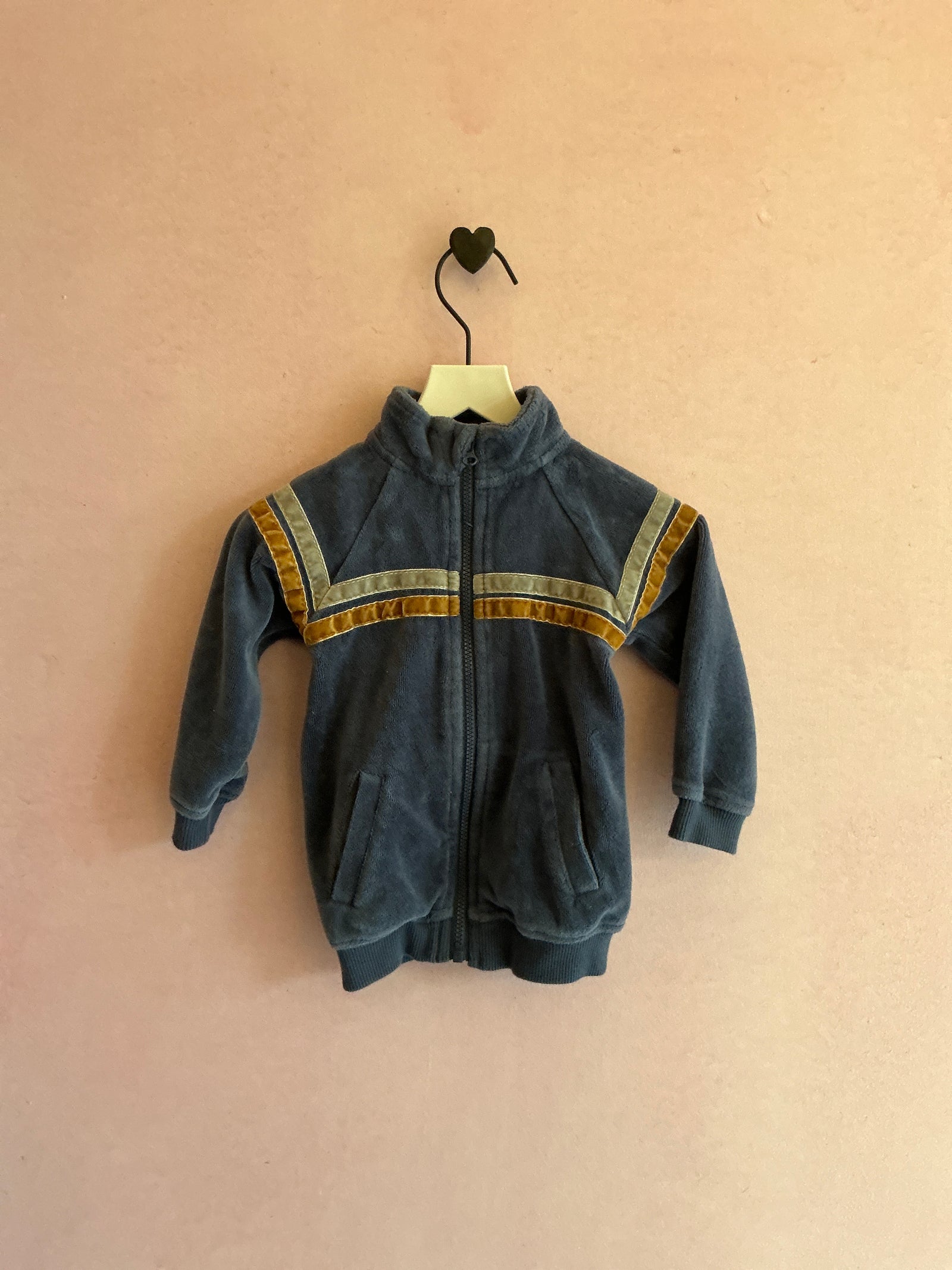 Miles The Label Blue Retro Stripe Velour Track Jacket Sweatshirt / 6-9 months