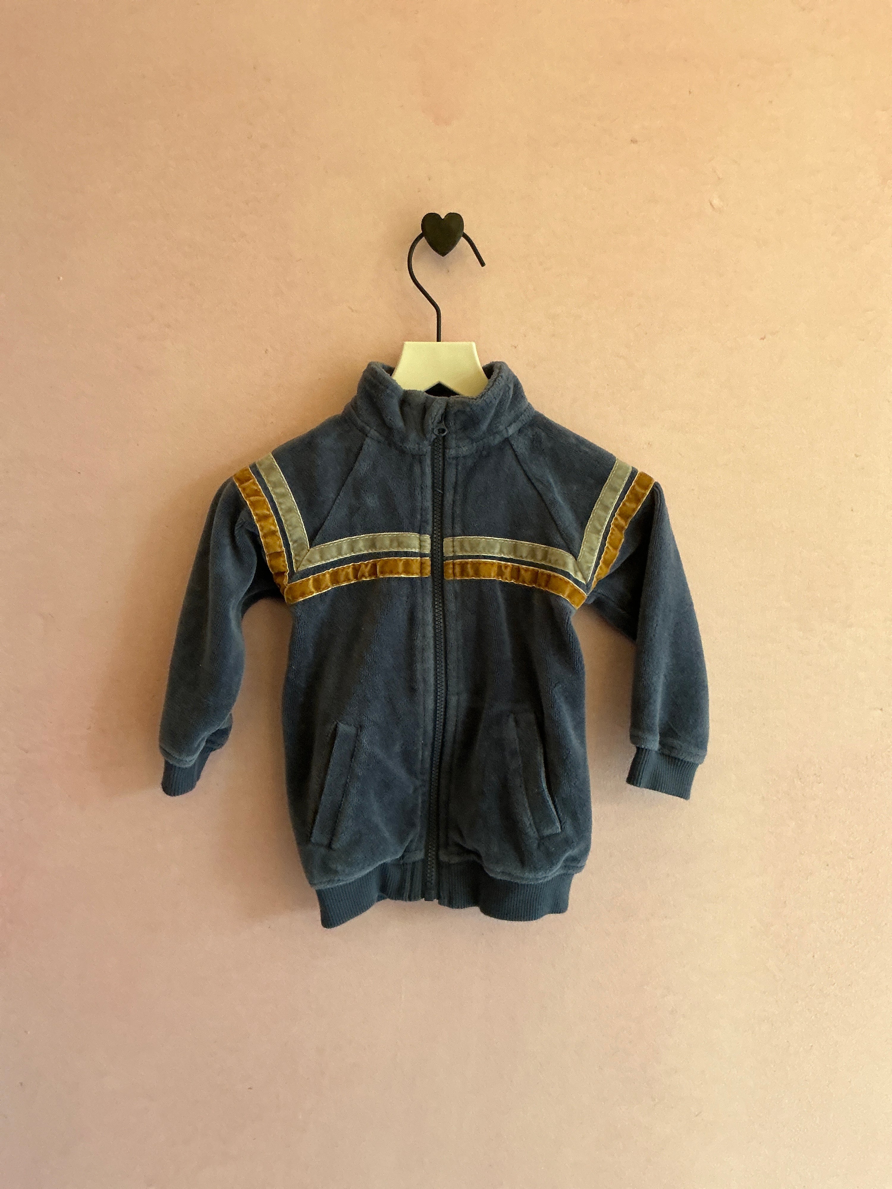 Miles The Label Blue Retro Stripe Velour Track Jacket Sweatshirt / 6-9 months