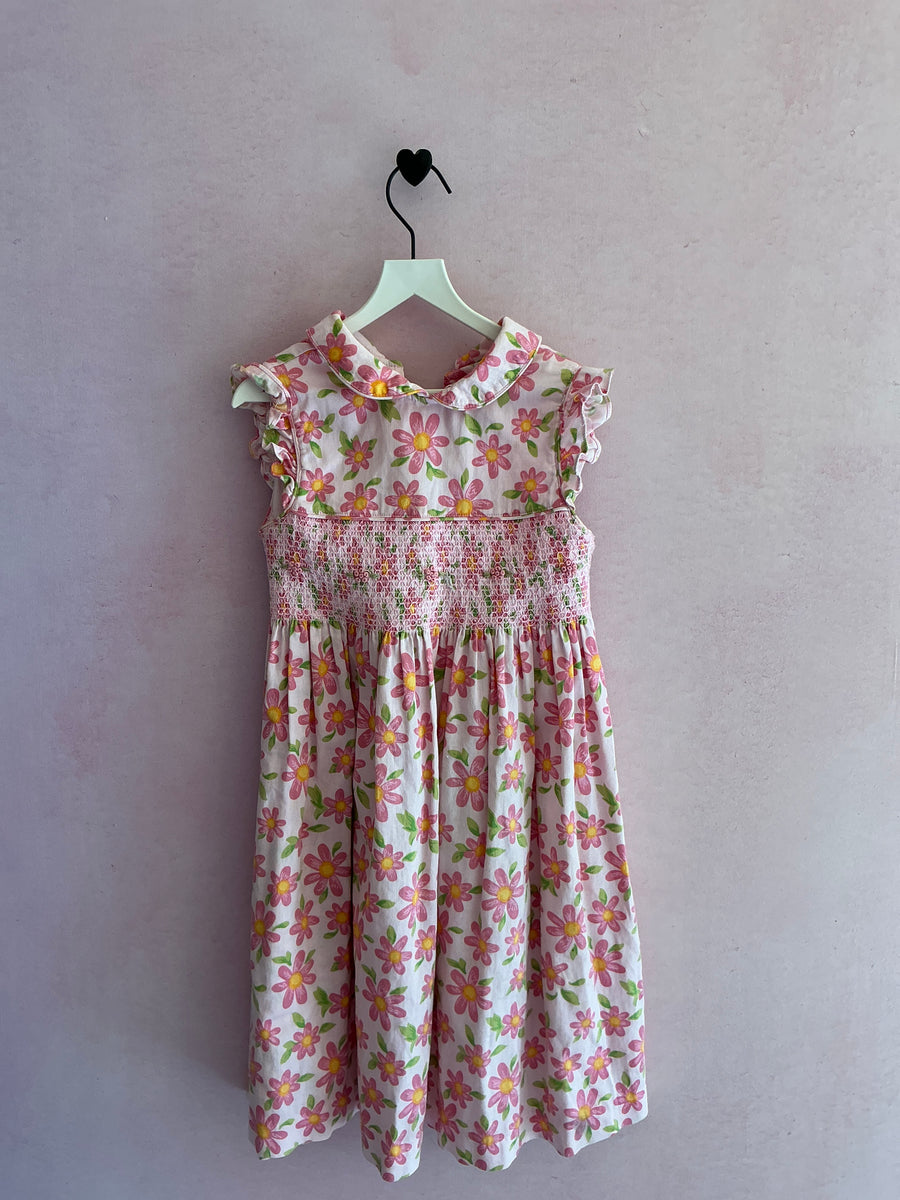 Laura Ashley Pink Daisy Floral with Hand Smocking Dress / 6
