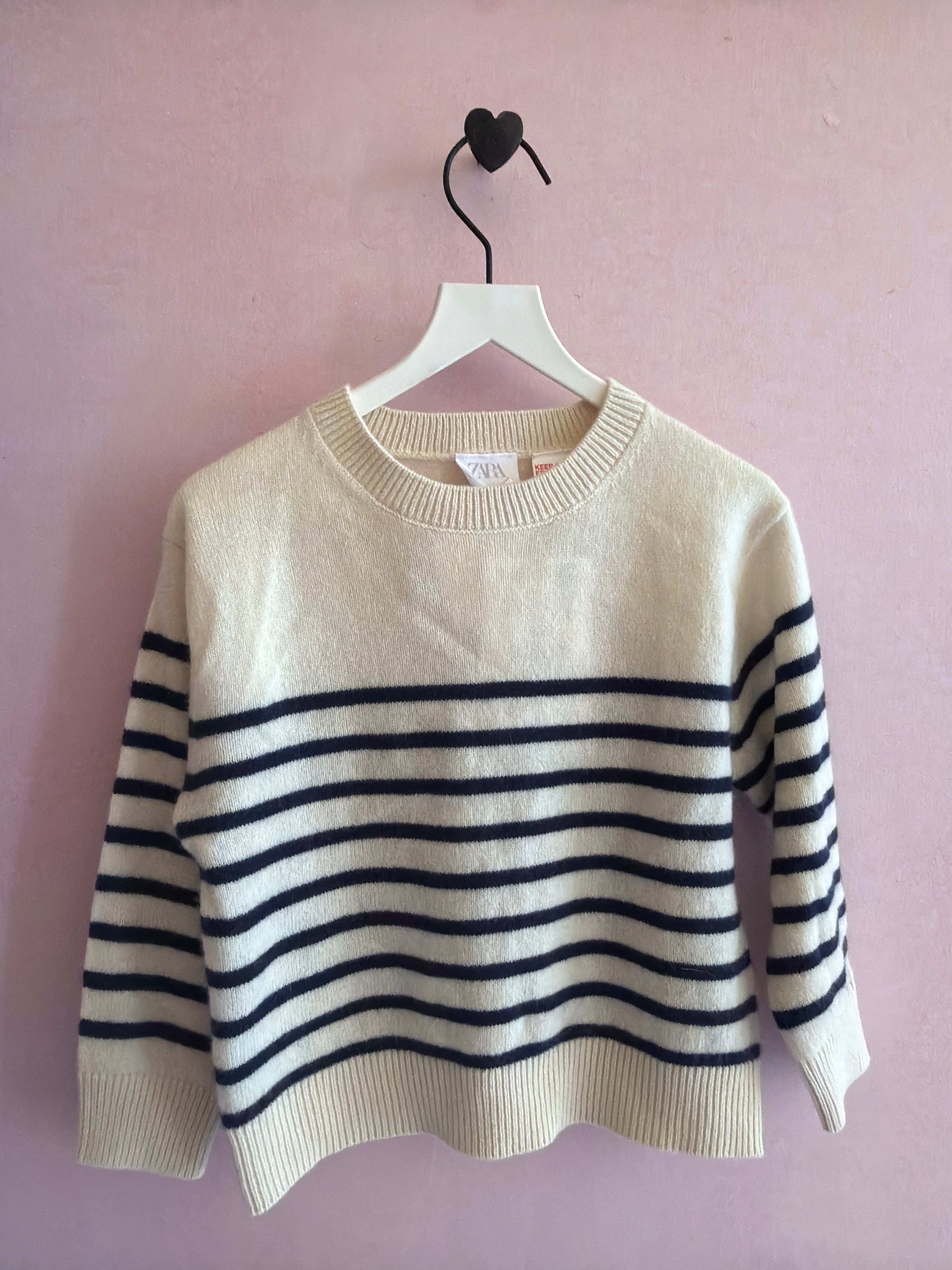 NWTs zara Cream and Navy Stripe Cashmere Sweater / 18-24 months