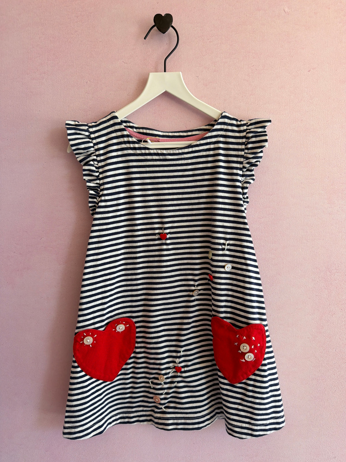 Tess x Mini Boden Navy Stripe Buttons Eye Lash Dress / 4-5 years