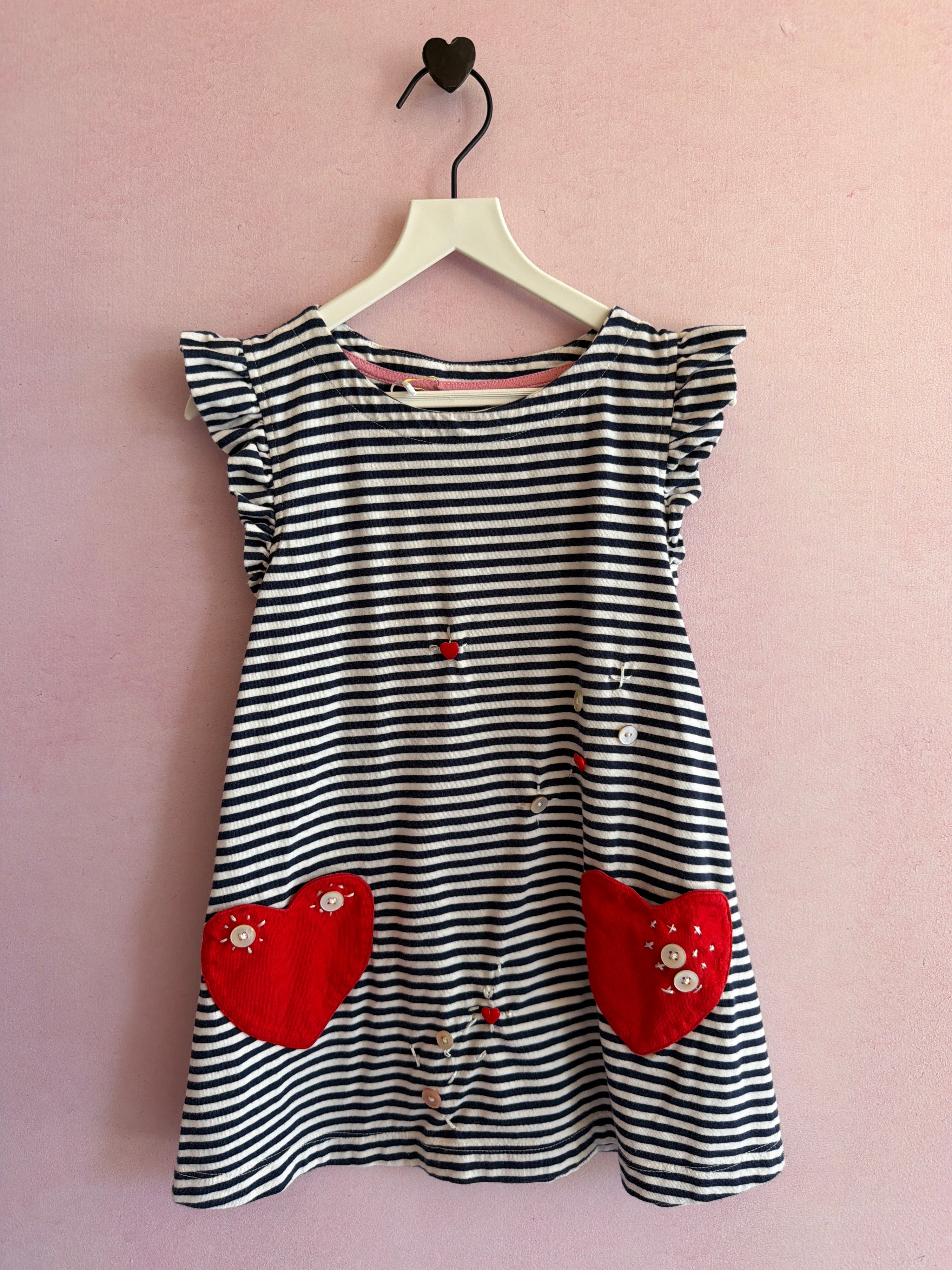 Tess x Mini Boden Navy Stripe Buttons Eye Lash Dress / 4-5 years