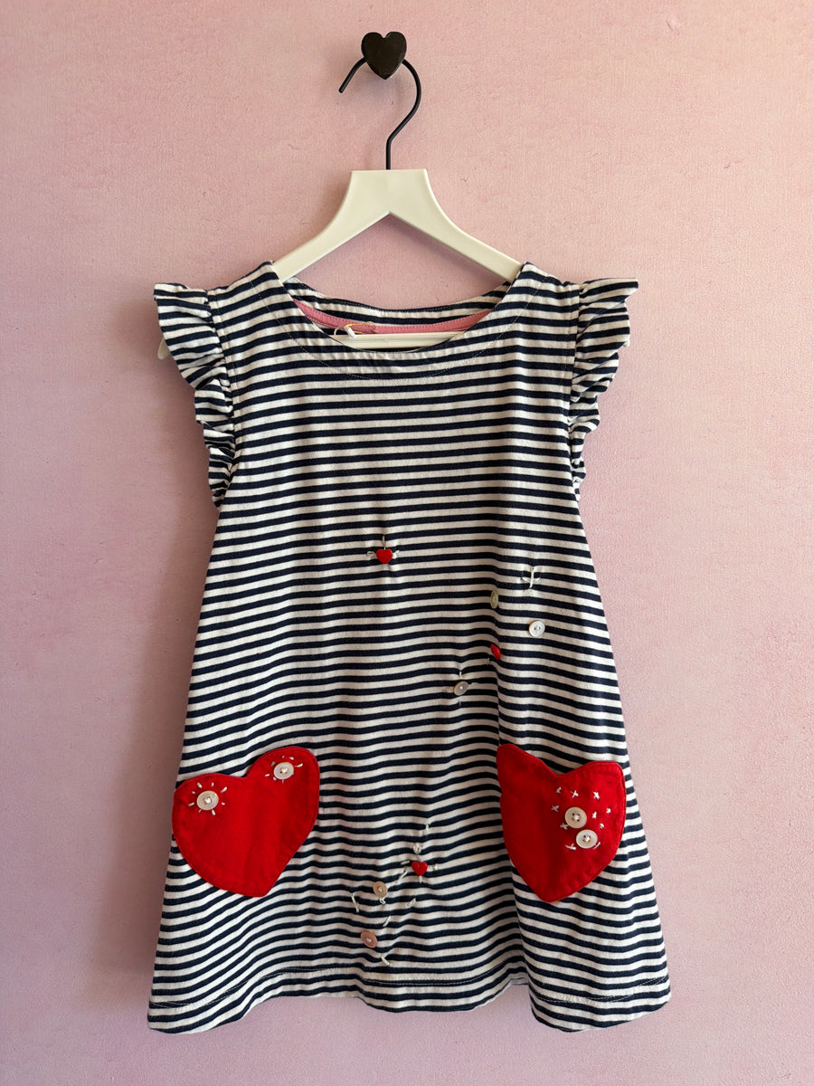 Tess x Mini Boden Navy Stripe Buttons Eye Lash Dress / 4-5 years