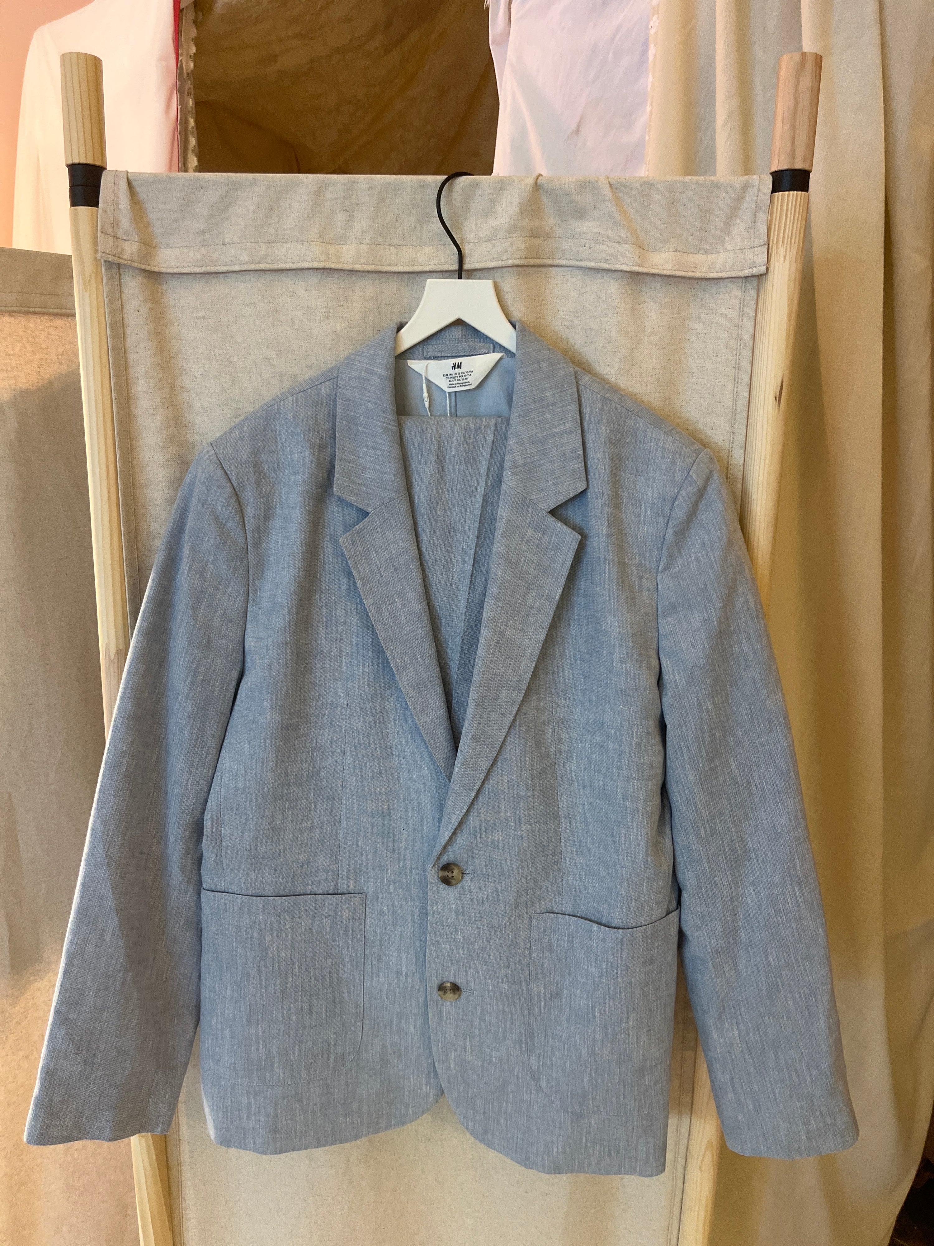 H&M Light Blue Linen Suit / 12 (sleeve lining polyester)