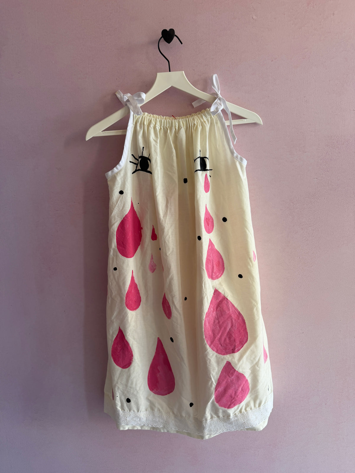 Hand-Painted "Eyelashes & Pink Tears" OFAK Apron Dress