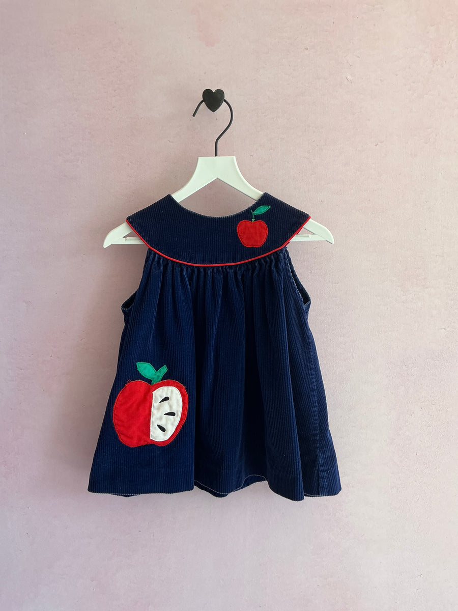 vintage cord Apple Pocket Dress / 12-24 months