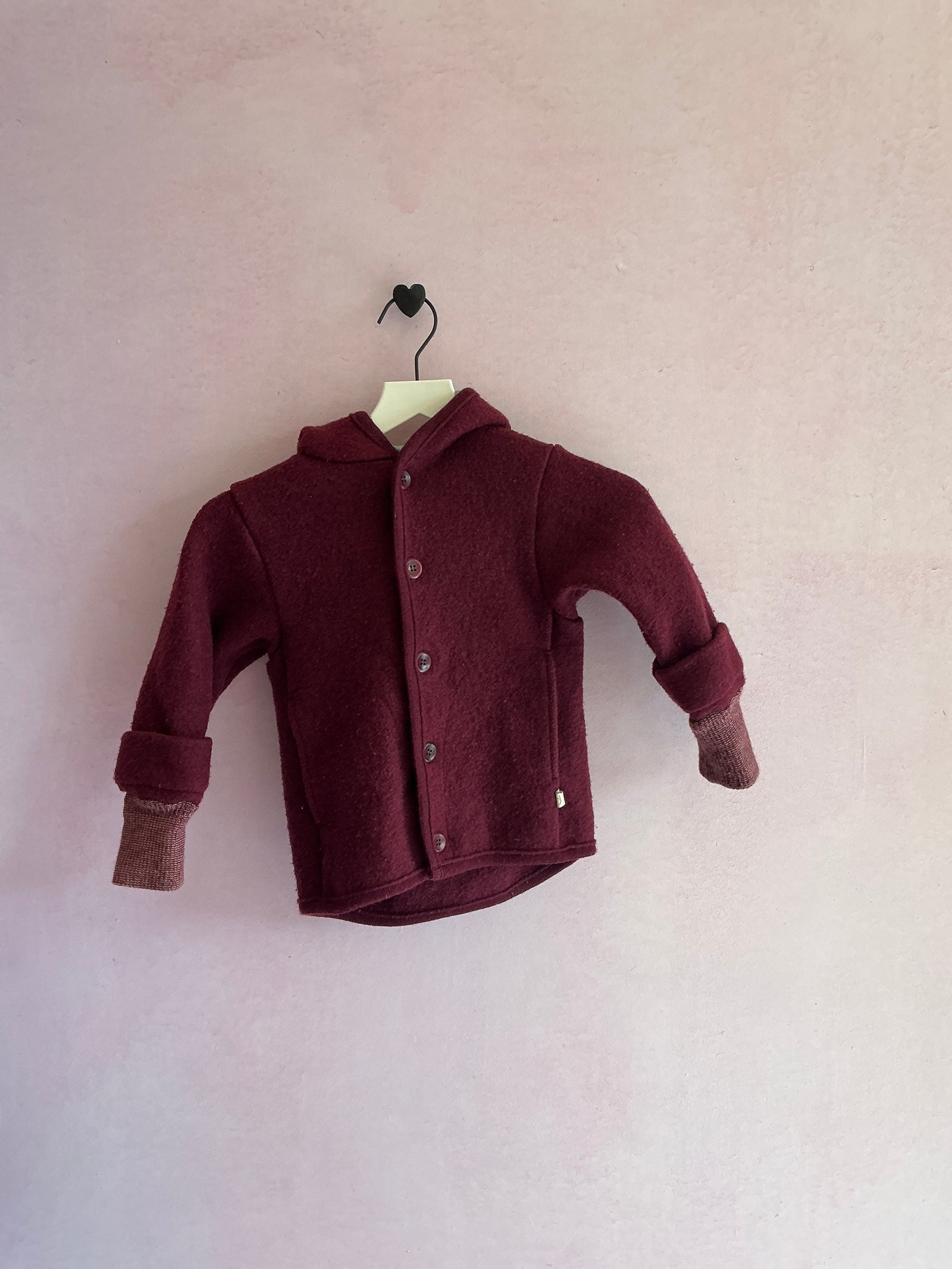 Disana Organic Boiled Wool Jacket Cassis Aubergine Hooded Coat / 3-4 Years