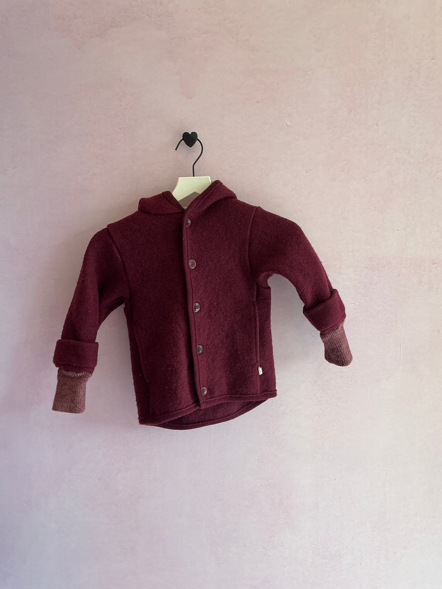 Disana Organic Boiled Wool Jacket Cassis Aubergine Hooded Coat / 3-4 Years