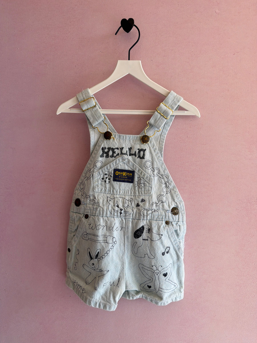 vintage OshKosh "Senior Cords" Style OFAK Hello Shortalls / 18 months