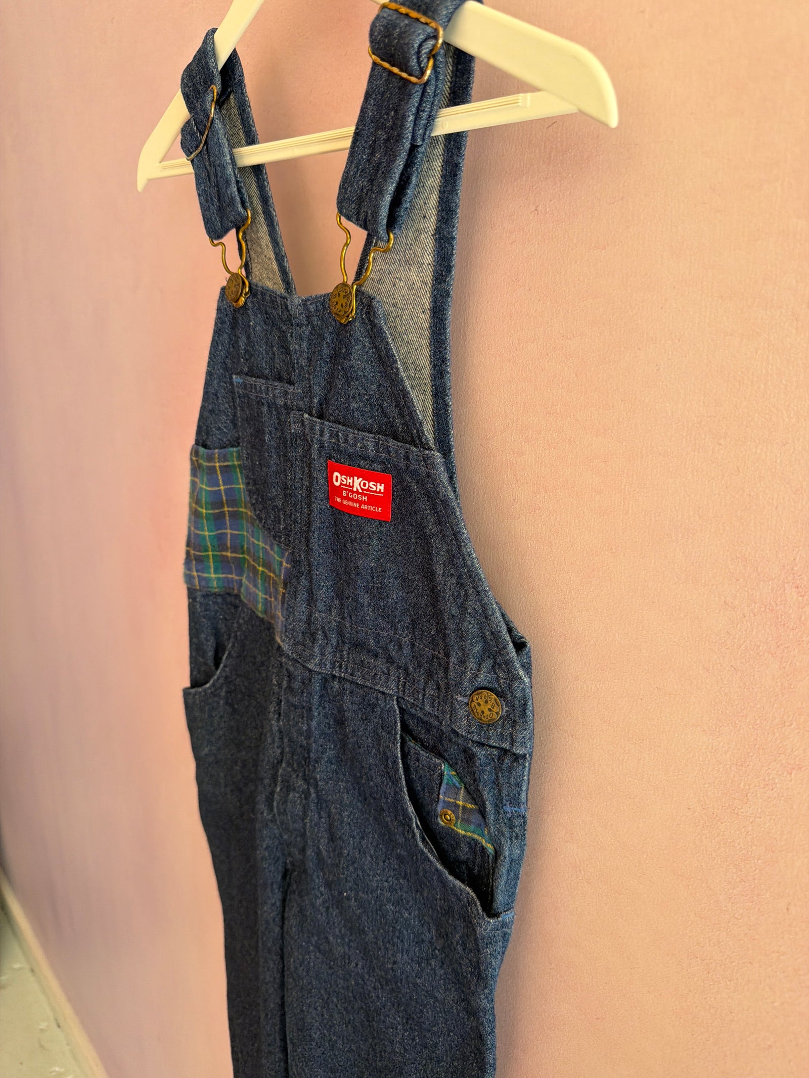 vintage OshKosh B'gosh Dark Denim Blue Plaid overalls / 5