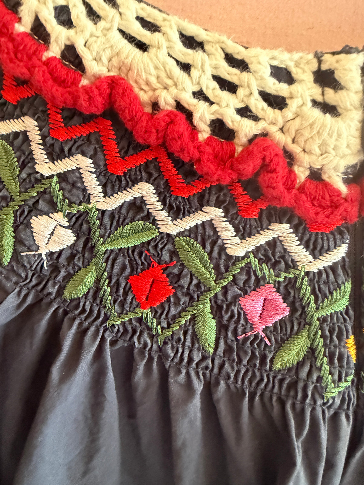 Lone Feather Navy Smocked Embroidery Dress / 8