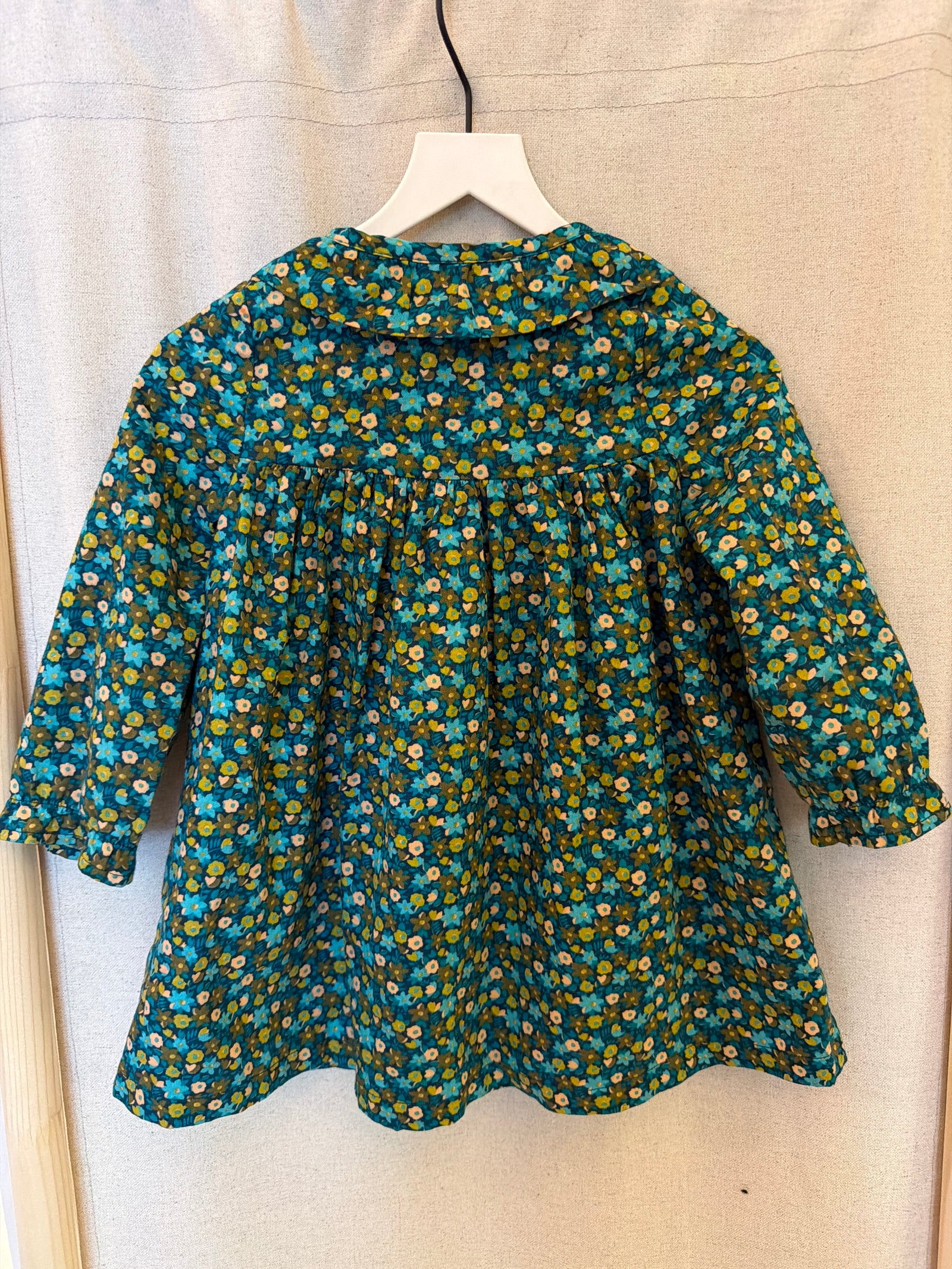 Du pareil Au Meme Green Garden Floral Button Up Dress / 18 months