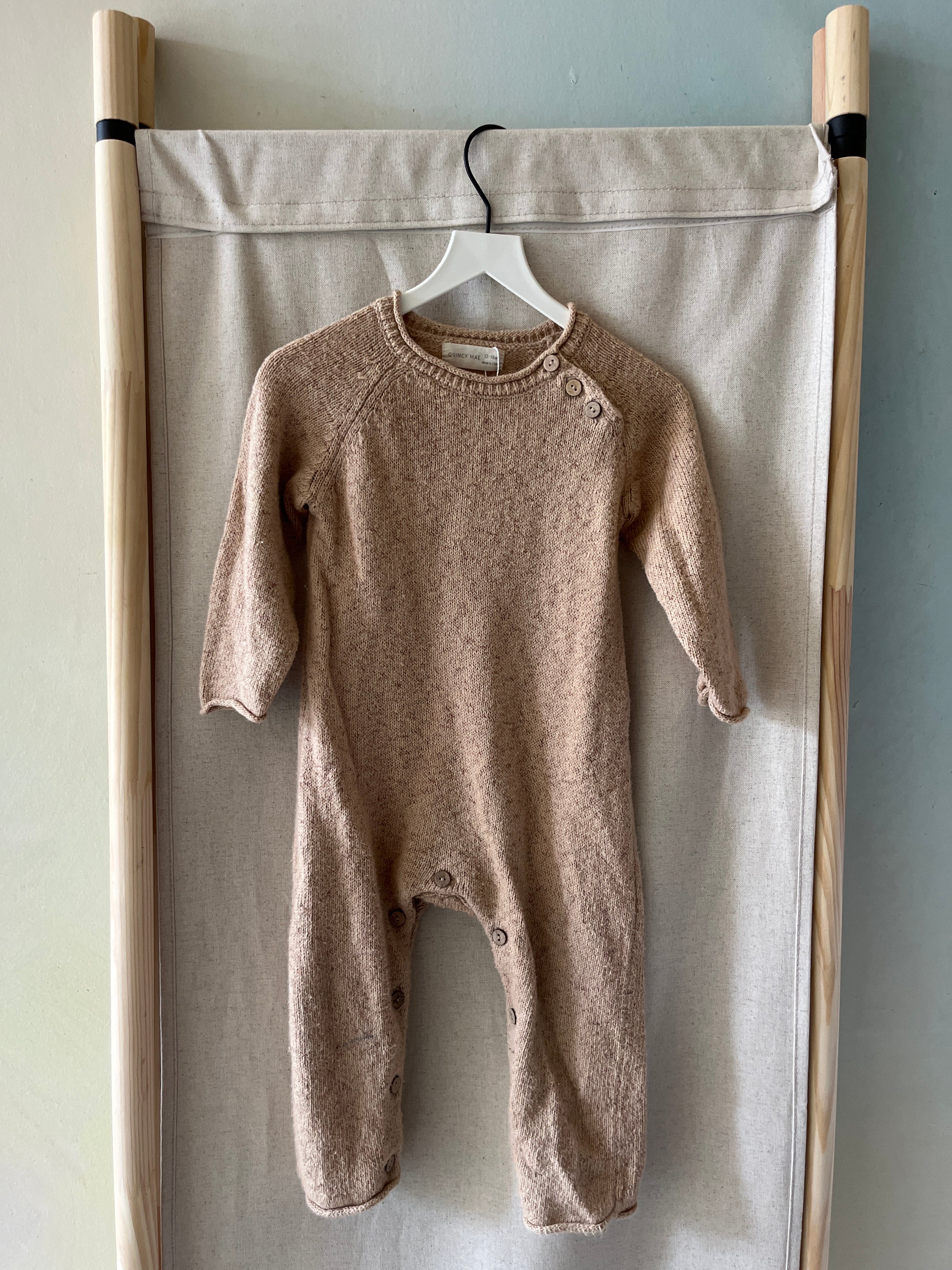 QUINCY MAE Beige Romper / 12-18 months