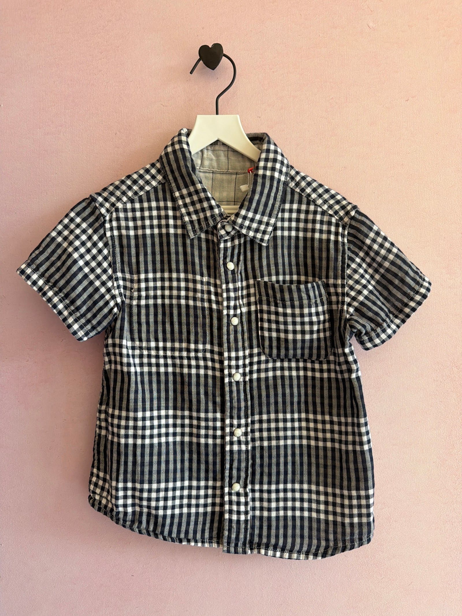 Bit'z Kids reversible button down navy gingham top / 4 Years