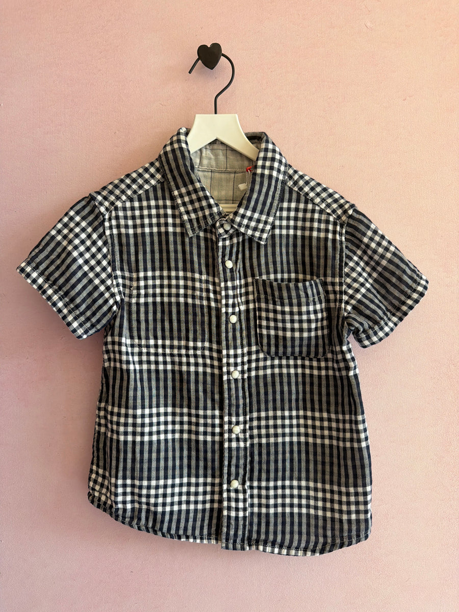 Bit'z Kids reversible button down navy gingham top / 4 Years