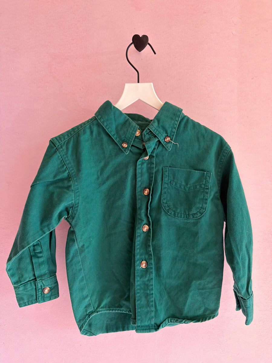 vintage Teal Button Down Long Sleeve Shirt / 3T