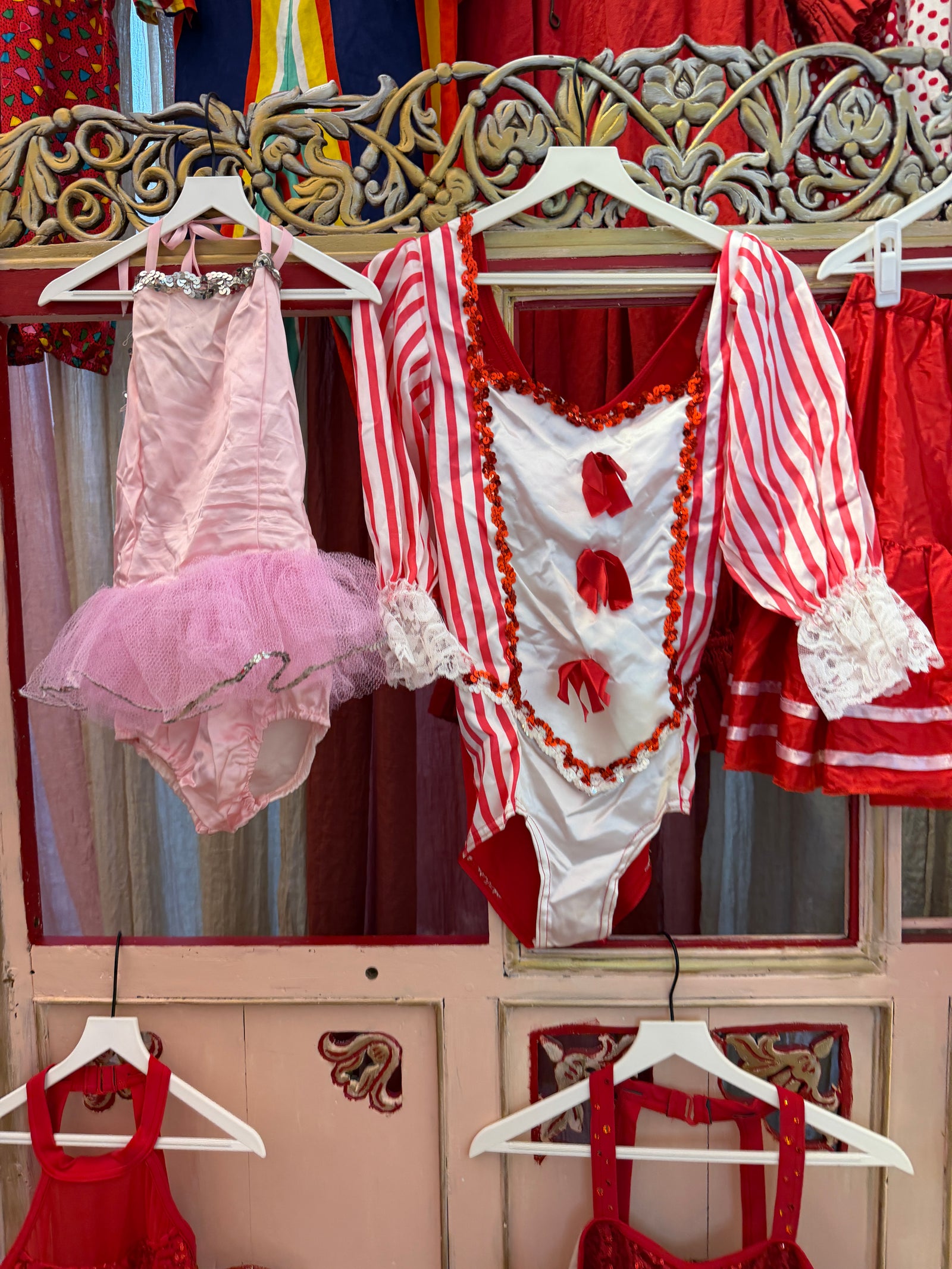 Vintage 1980s Red Stripe Leotard  & Skirt Costume/ M