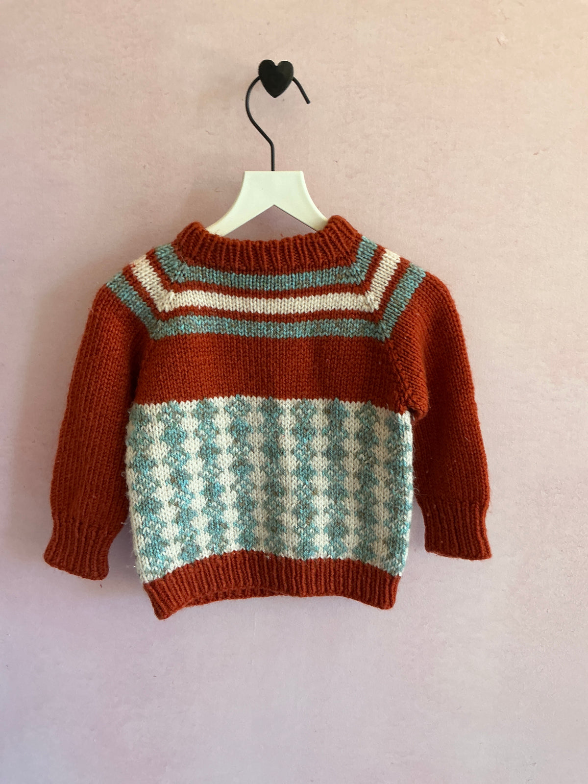 vintage Rust Red with Teal and Cream Sweater / 18-24 months