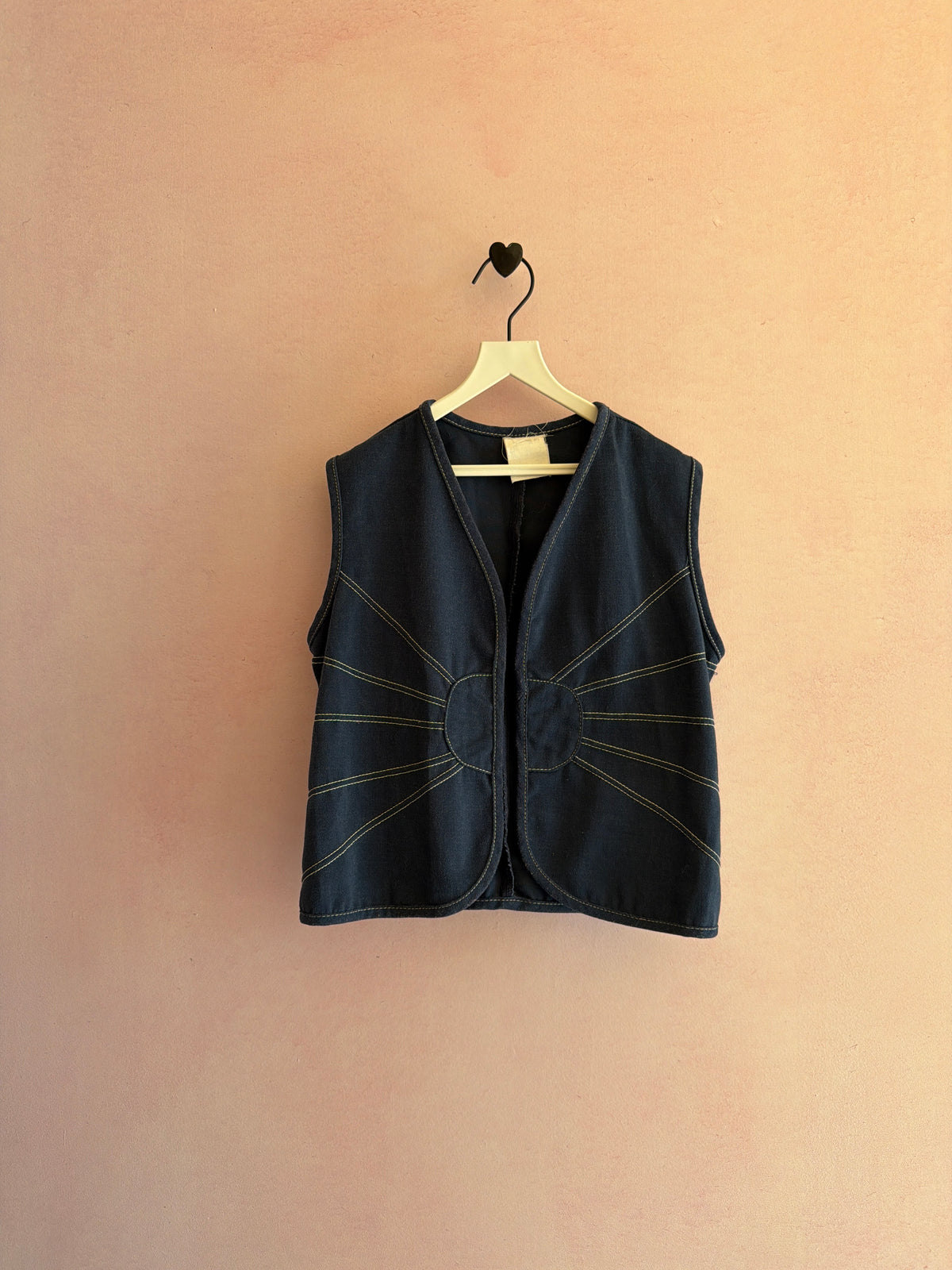 Vintage 70s Blue Cotton Contrast Stitch Vest