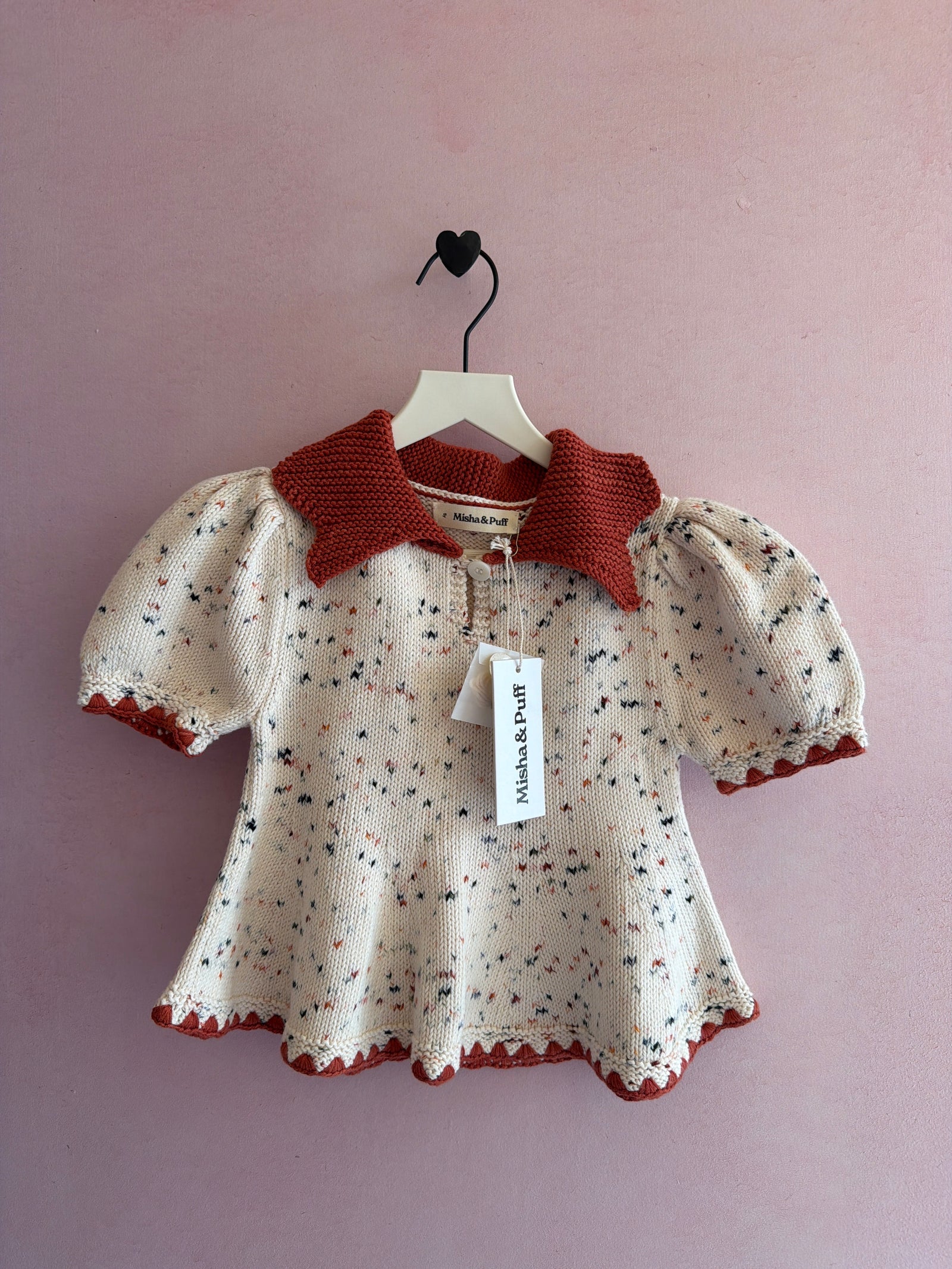 NWTs Misha & Puff Crochet Trim Puff Top in Picnic Confetti Sweater / 5