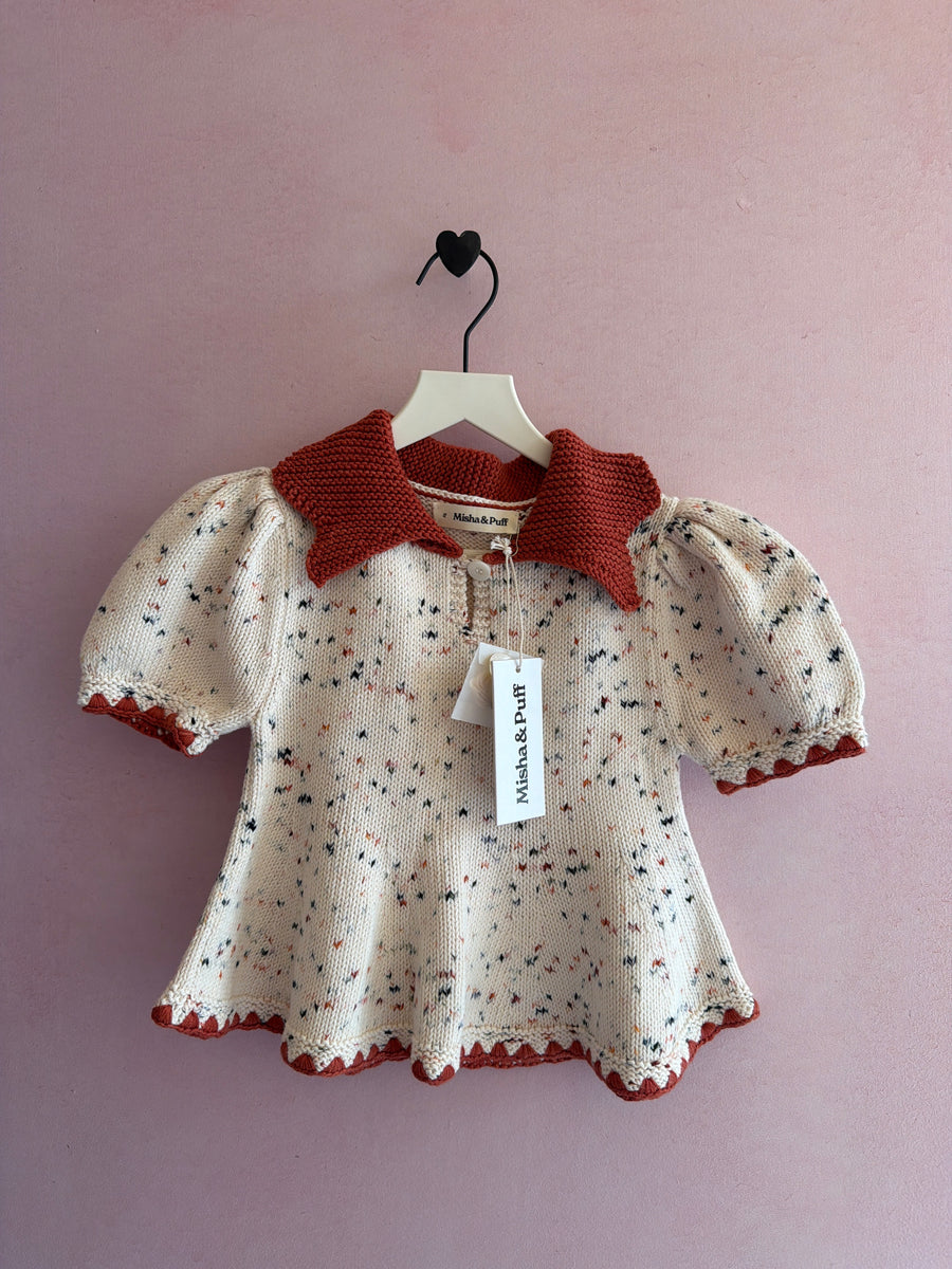 NWTs Misha & Puff Crochet Trim Puff Top in Picnic Confetti Sweater / 5