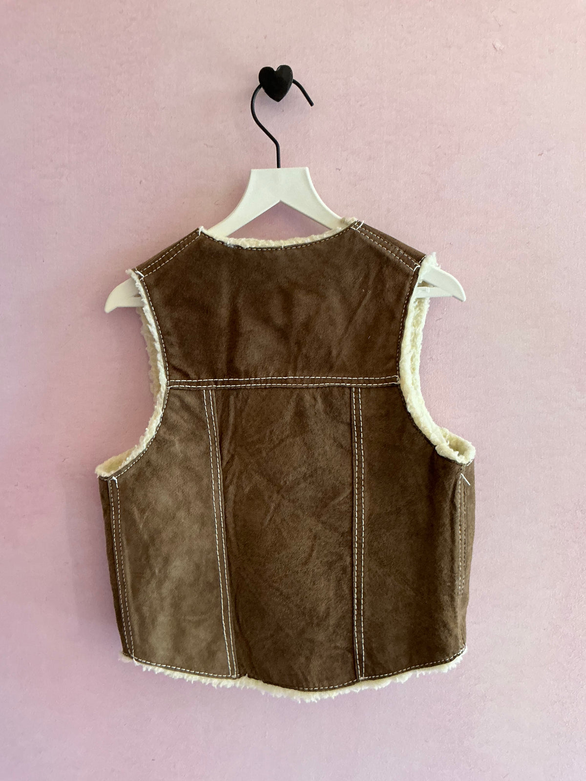 Vintage Brown Sherpa Lined Suede Vest / 4-6