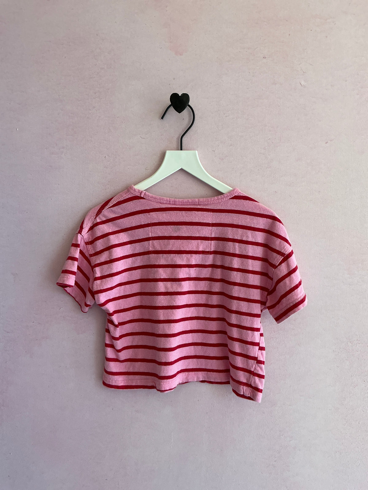 Zara Pink with Red Stripes and Black Hearts stamp T-Shirt / 1.5-3 years