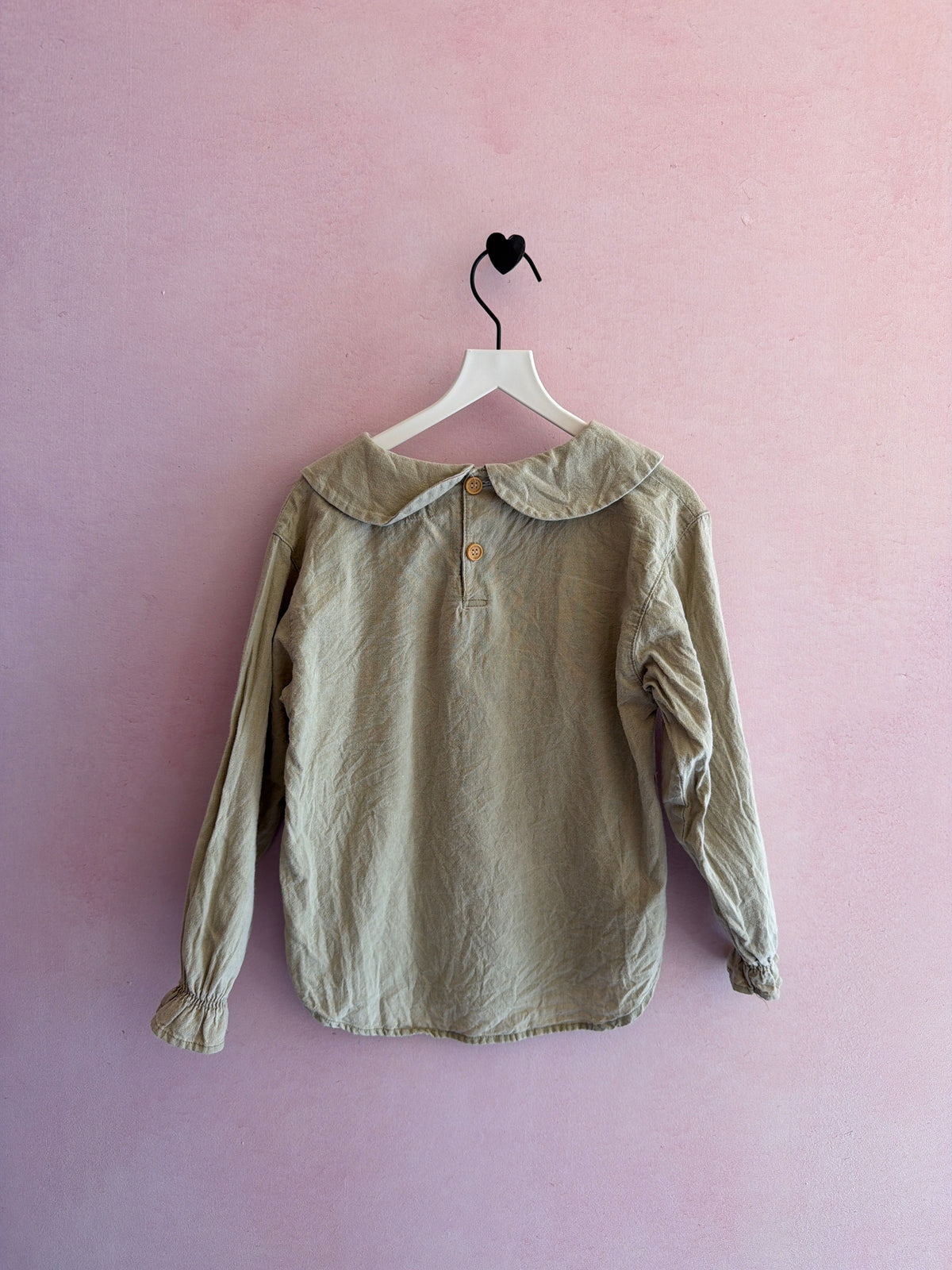 Vintage Oatmeal Linen Long Sleeve Shirt with Fall Embroidery Peter Pan Collar